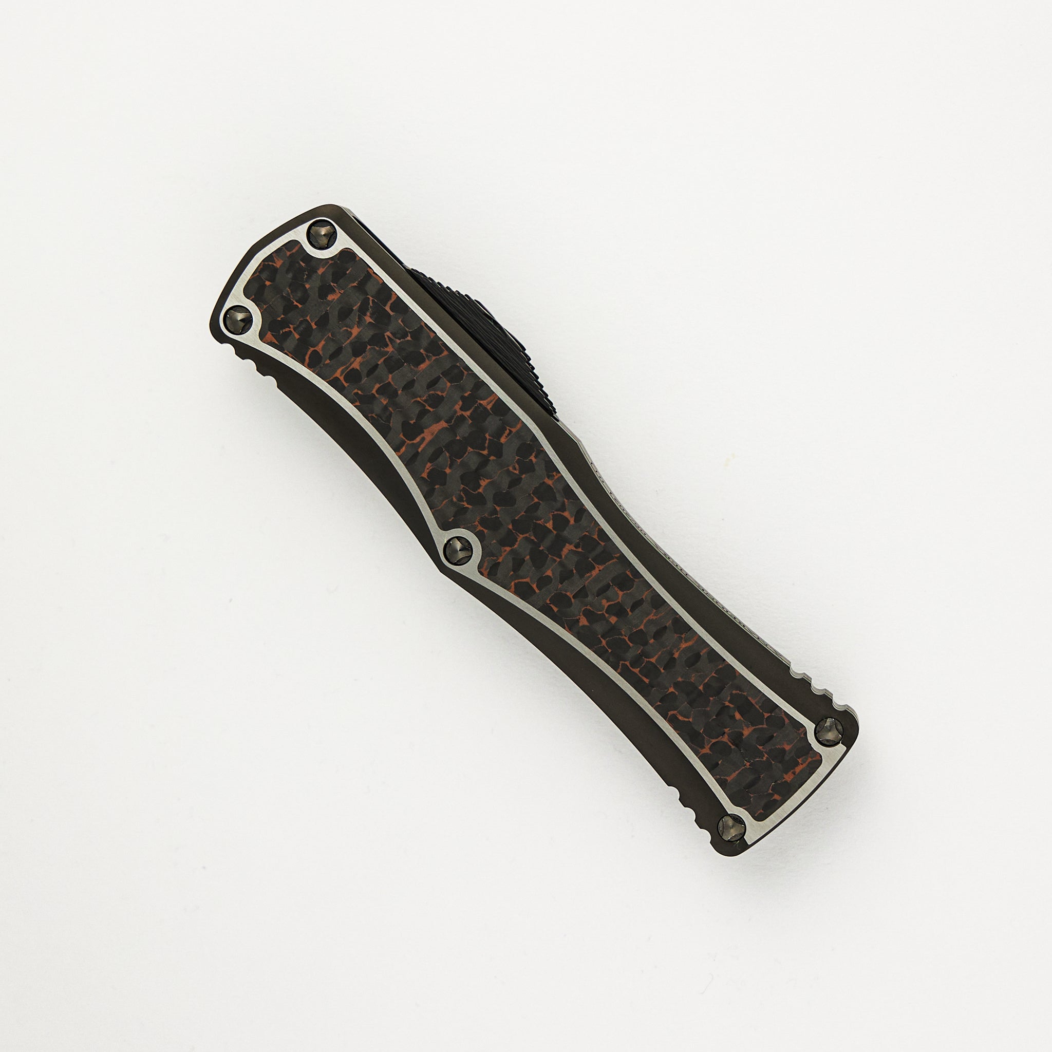 Marfione Custom Knives Hera - D/E Hot Blued Mosaic Blade - DLC Titanium/Snakeskin Copper Fat Carbon - S/N 011