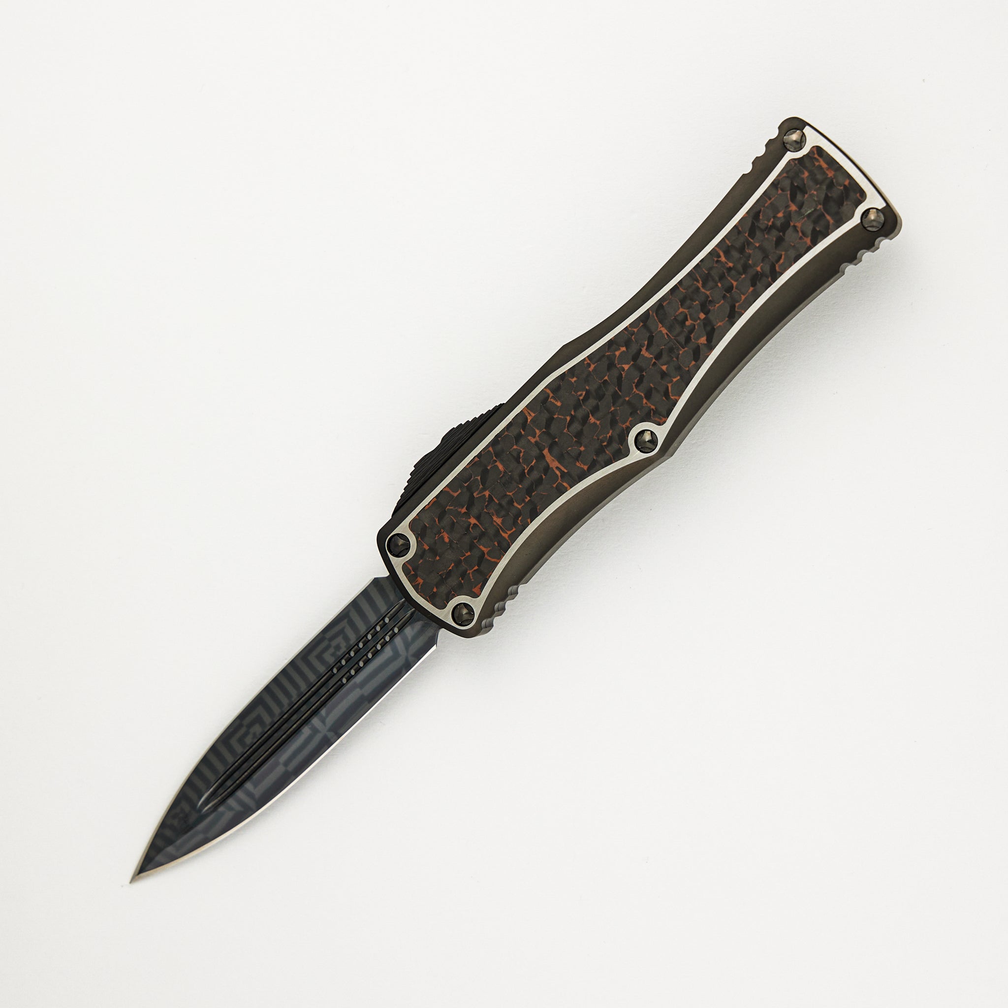 Marfione Custom Knives Hera - D/E Hot Blued Mosaic Blade - DLC Titanium/Snakeskin Copper Fat Carbon - S/N 011