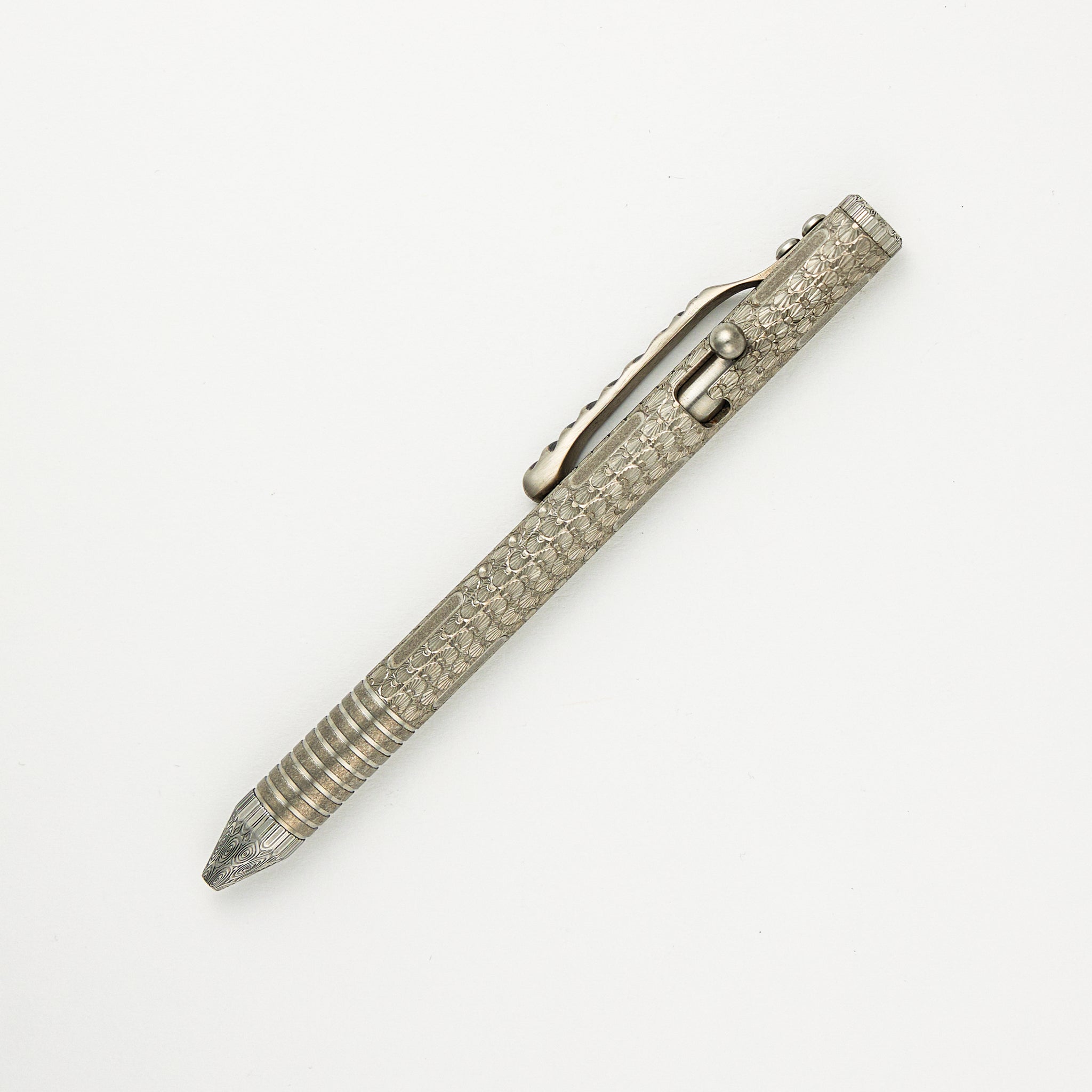 Full Size TiBolt Pen - David Riccardo Hand Engraved Titanium/Damasteel