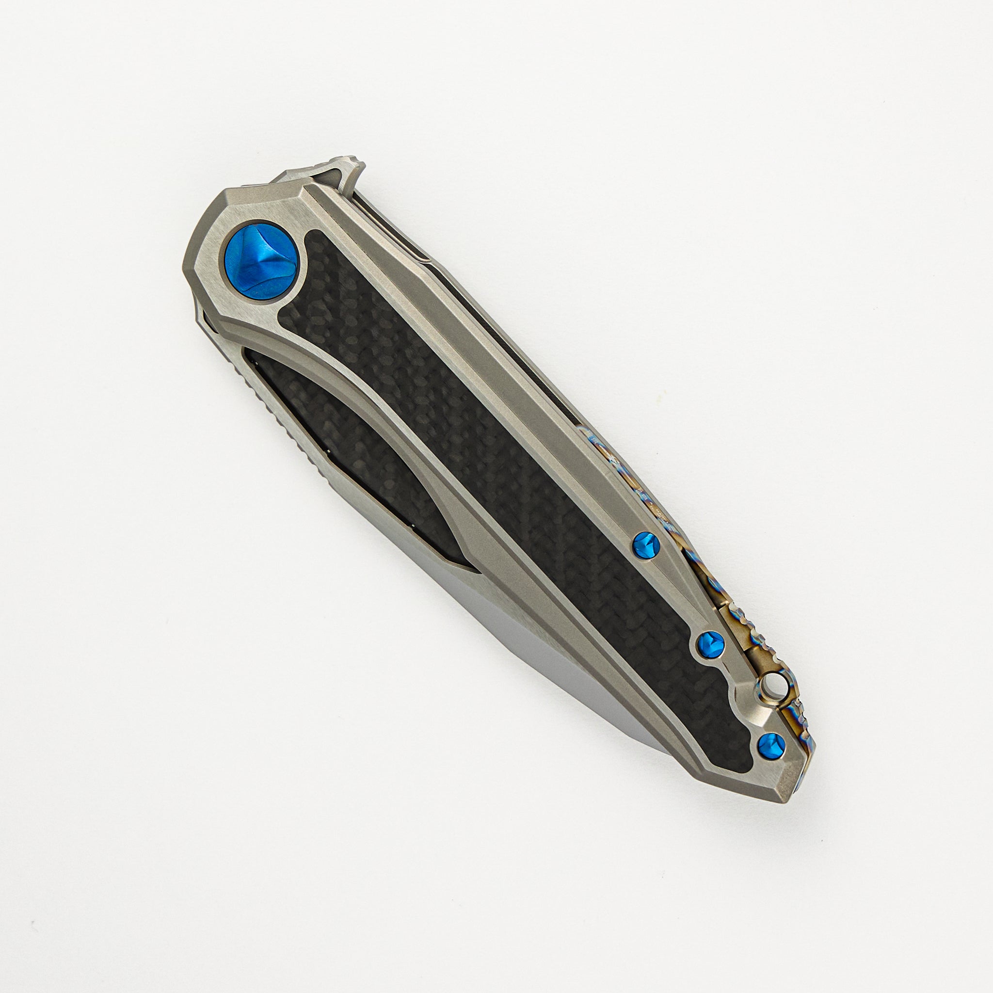 Marfione Custom Knives Super Sigil MK6 - Mirror Polish / Carbon Fiber Inlay M390 - Two-Tone Double Vapor Blast Ti W/ Carbon Fiber Inlay S/N 008