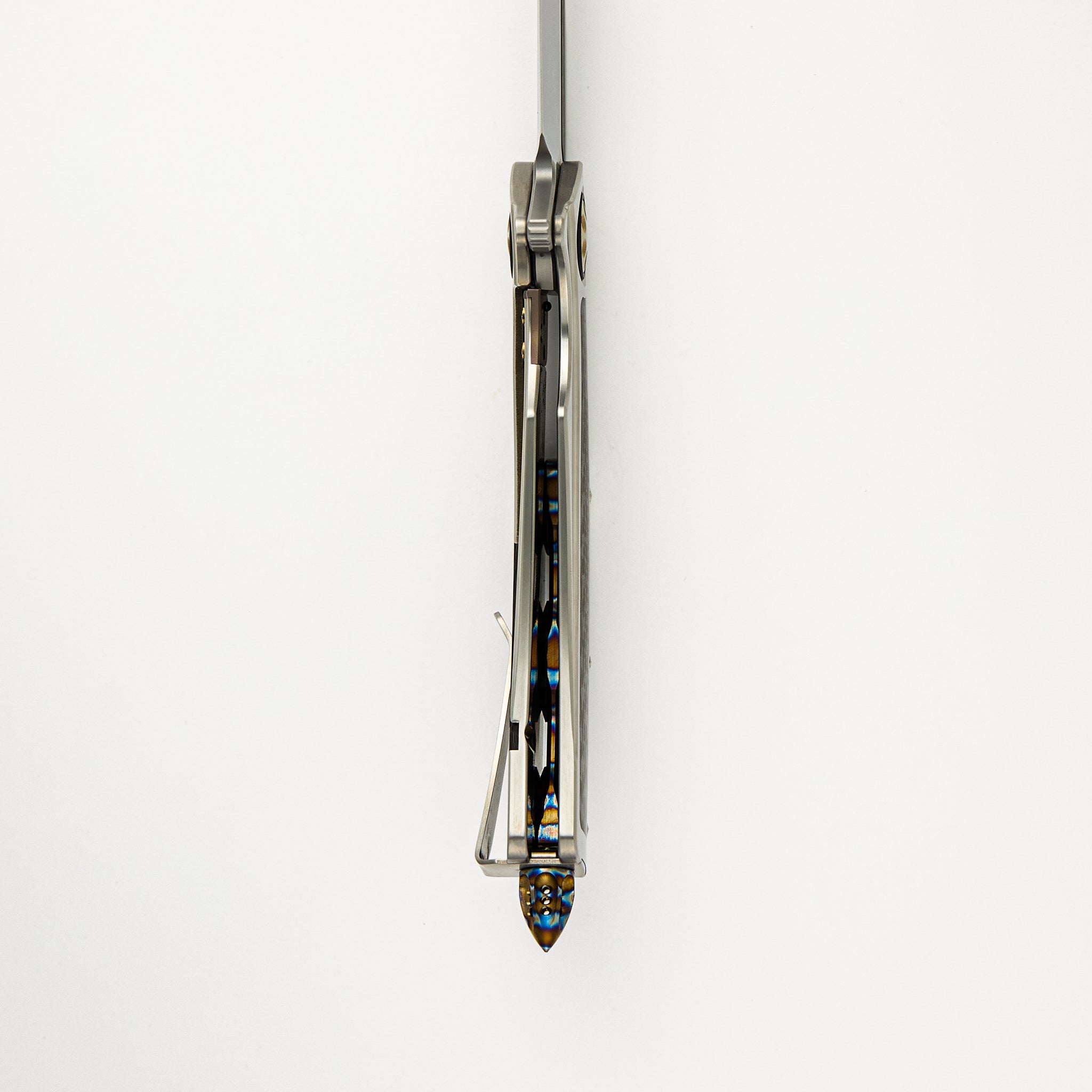 Marfione Custom Knives Super Matrix - R - Mirror Polish W/ Carbon Fiber Inlay - Hand Rub Satin Titanum W/ Carbon Fiber Inlay S/N 003