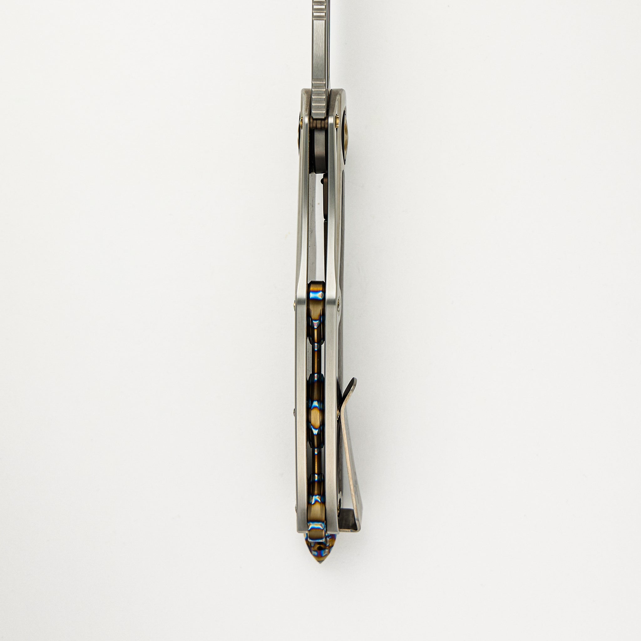 Marfione Custom Knives Super Matrix - R - Mirror Polish W/ Carbon Fiber Inlay - Hand Rub Satin Titanum W/ Carbon Fiber Inlay S/N 003