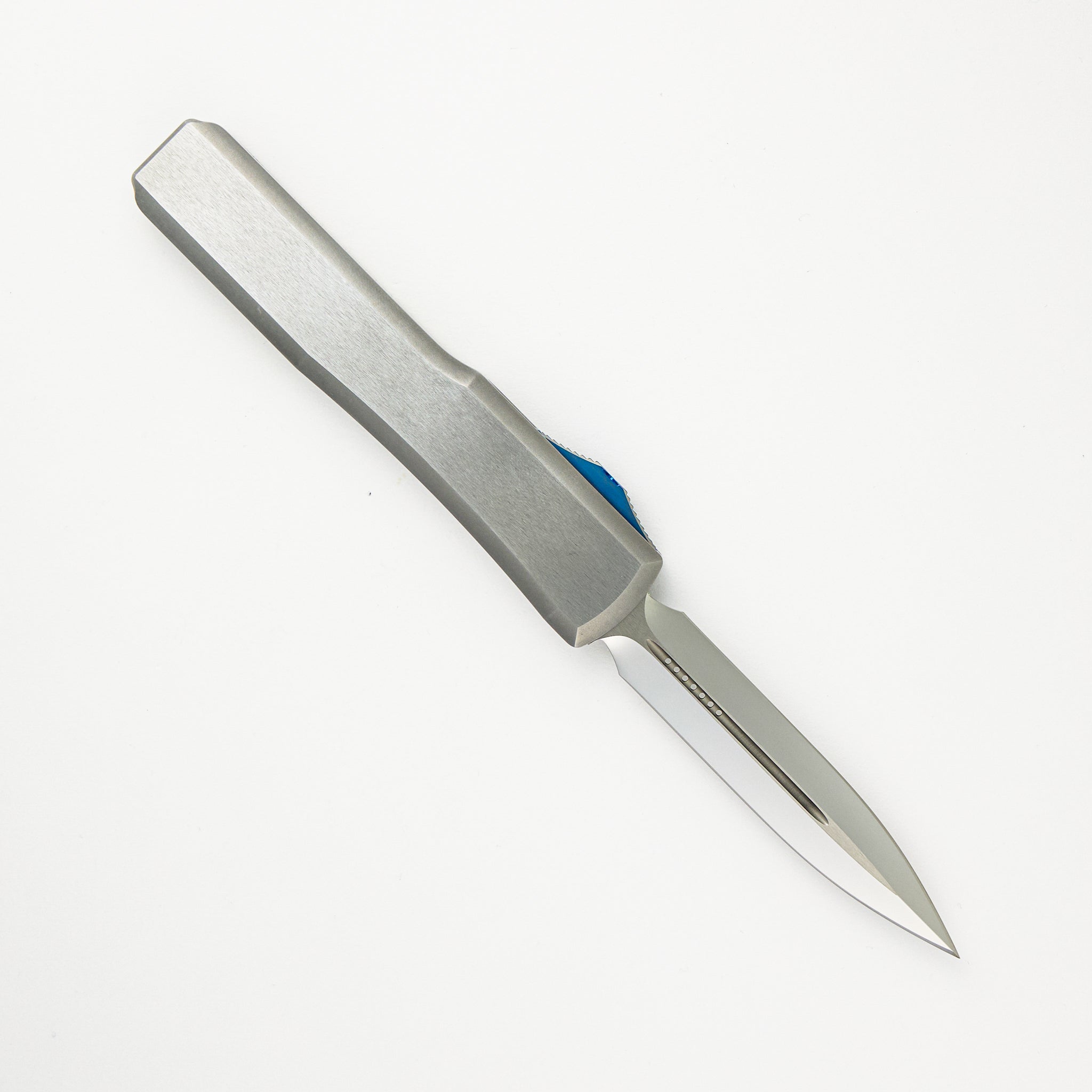 Marfione Custom Knives Ultratech D/E Mirror Polish Two-Tone Double Vapor Blast Stainless Steel W/ Ringed Hardware