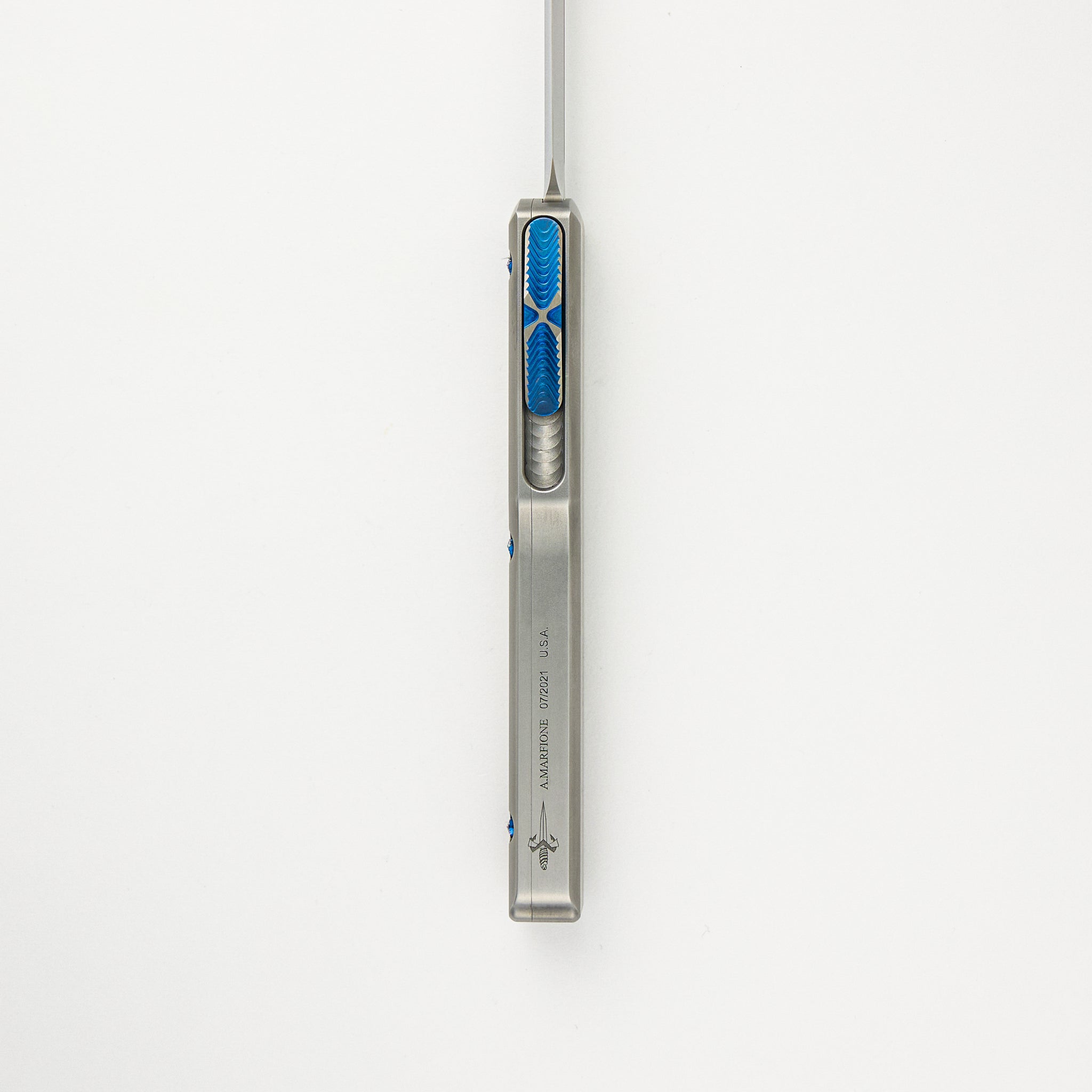 Marfione Custom Knives Ultratech D/E Mirror Polish Two-Tone Double Vapor Blast Stainless Steel W/ Ringed Hardware