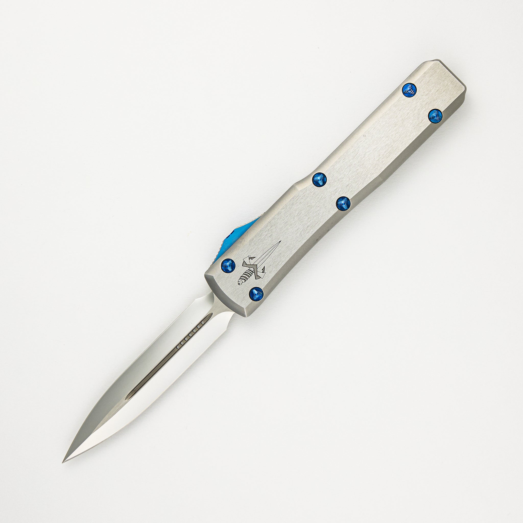 Marfione Custom Knives Ultratech D/E Mirror Polish Two-Tone Double Vapor Blast Stainless Steel W/ Ringed Hardware