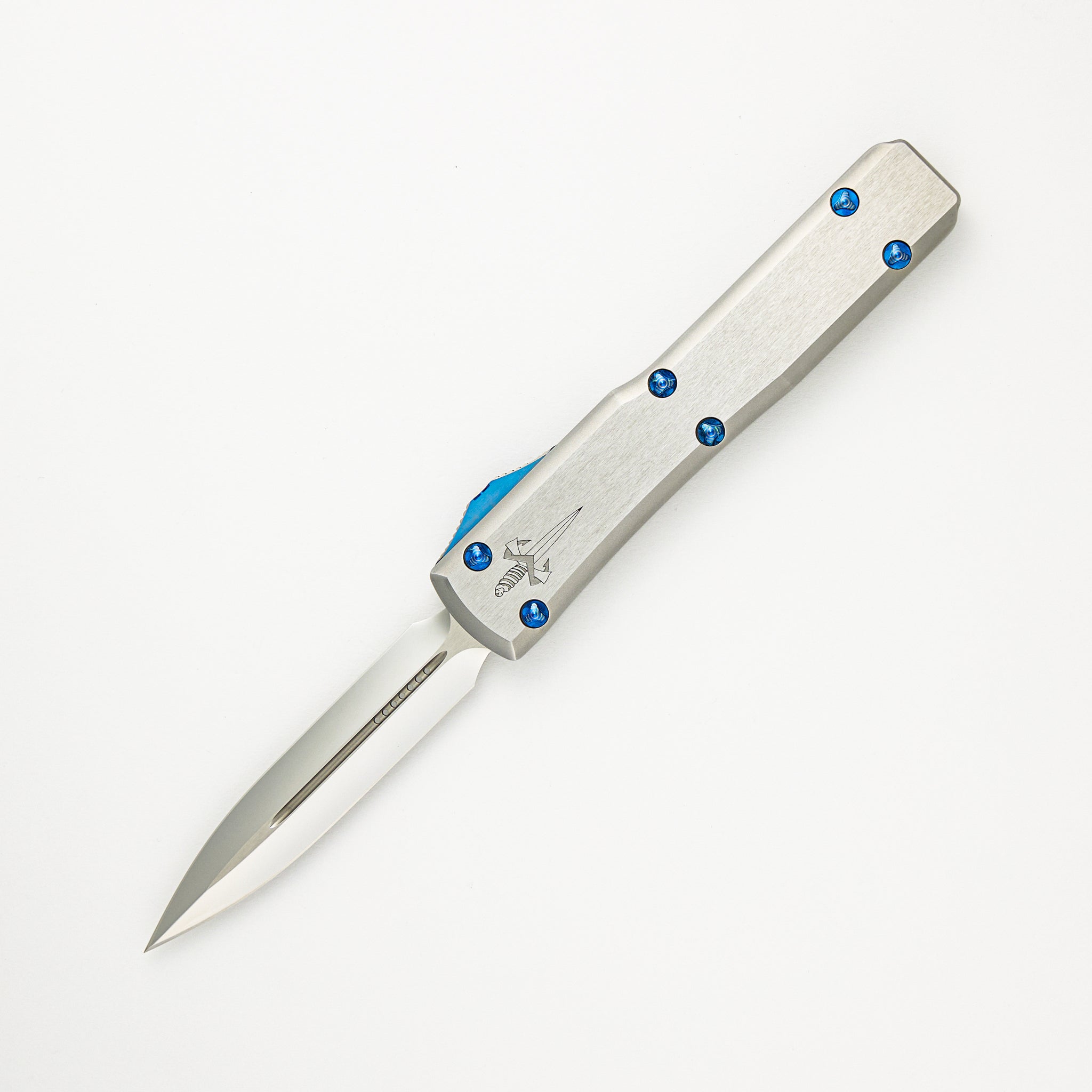 Marfione Custom Knives Ultratech D/E Mirror Polish Two-Tone Double Vapor Blast Stainless Steel W/ Ringed Hardware