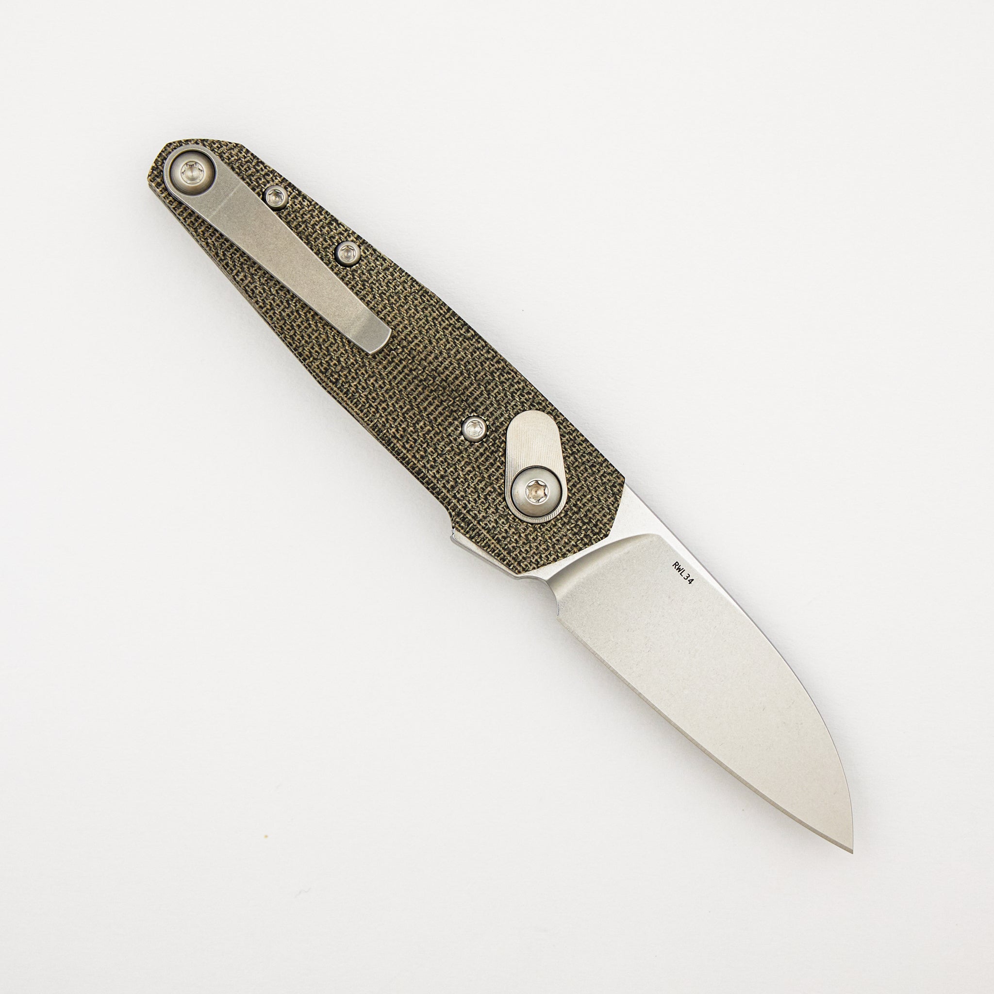 Aros - Grey/Satin - Green Micarta Handle - RWL34 Blade - #997