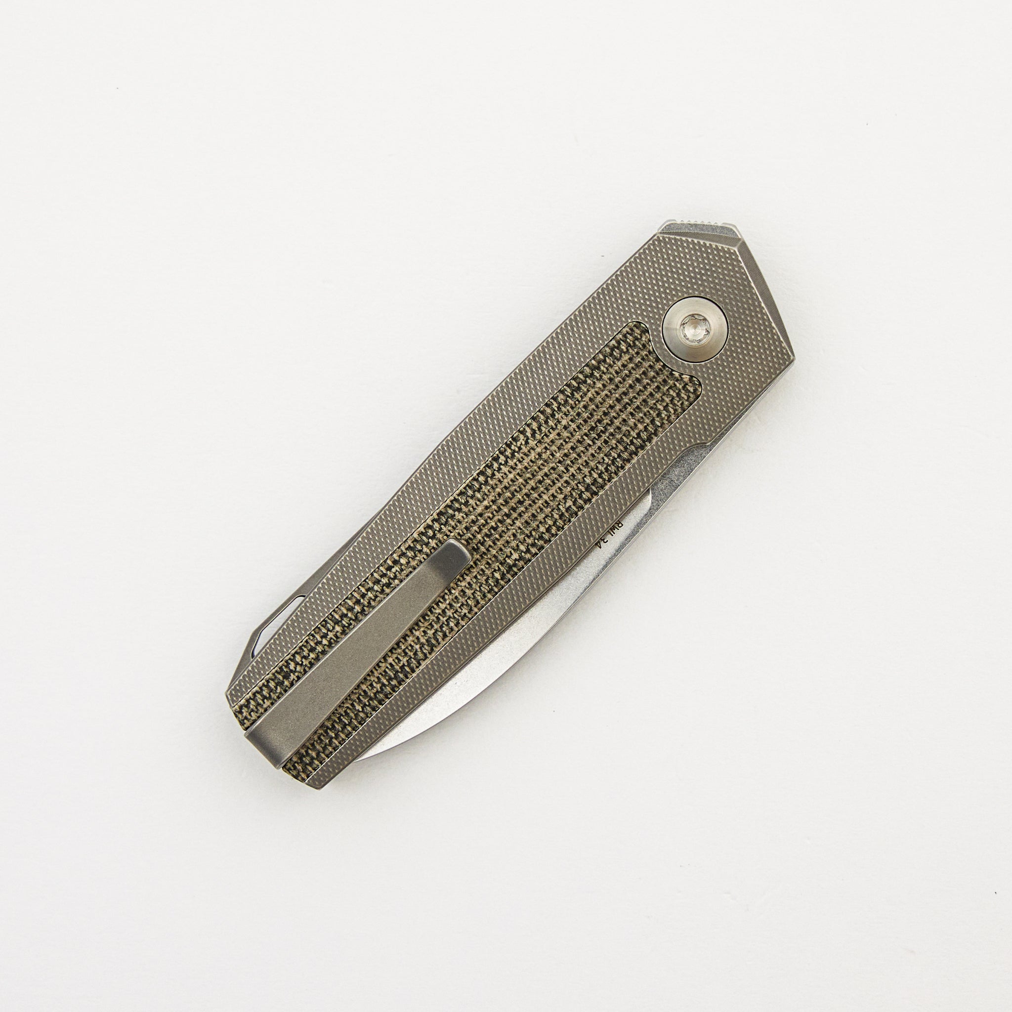 ARN - Grey/Satin - Titanium Handle - Green Canvas Micarta Inlays - RWL34 Blade - #122