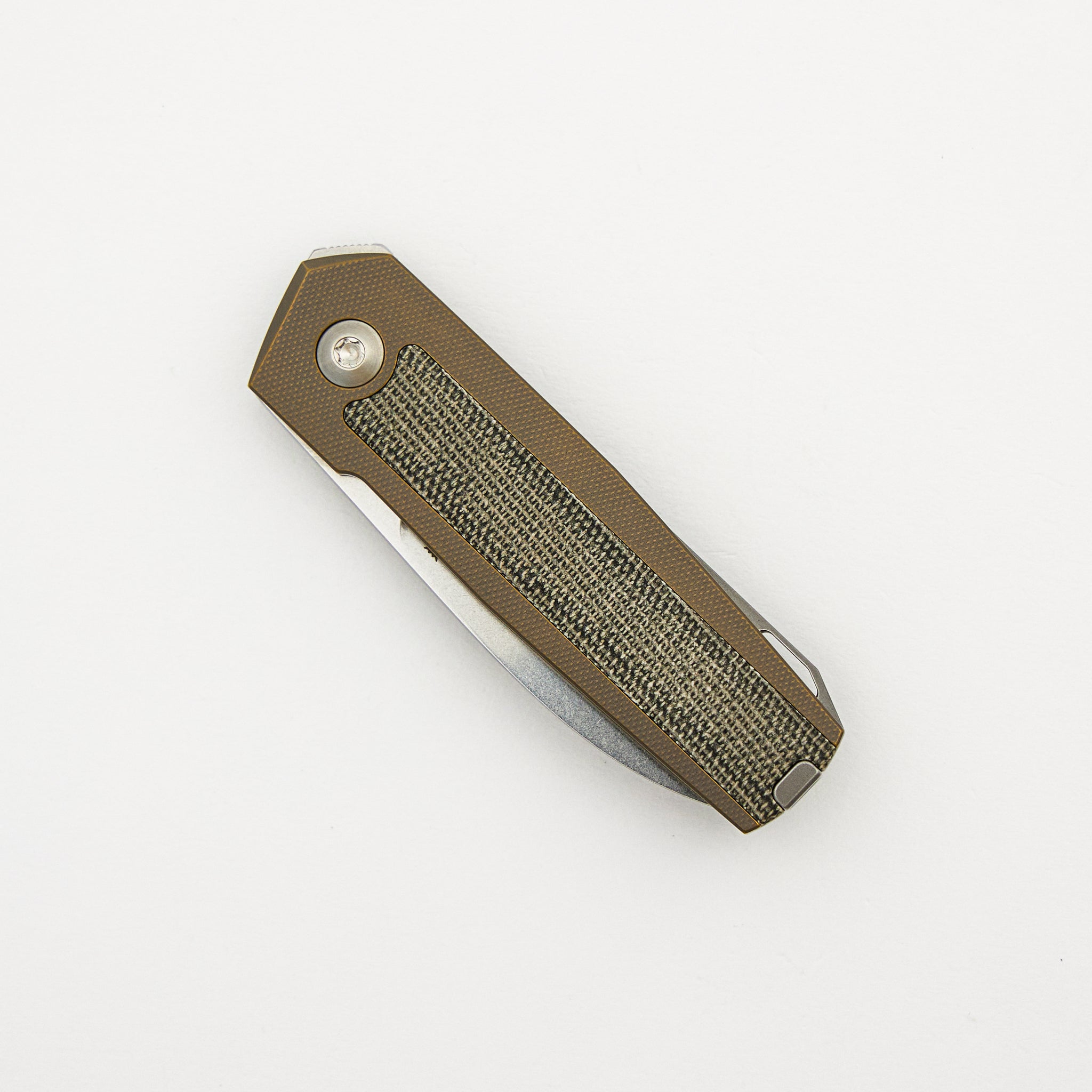 ARN - Amber/Satin - Titanium Handle - Green Canvas Micarta Inlays - RWL34 Blade - #125