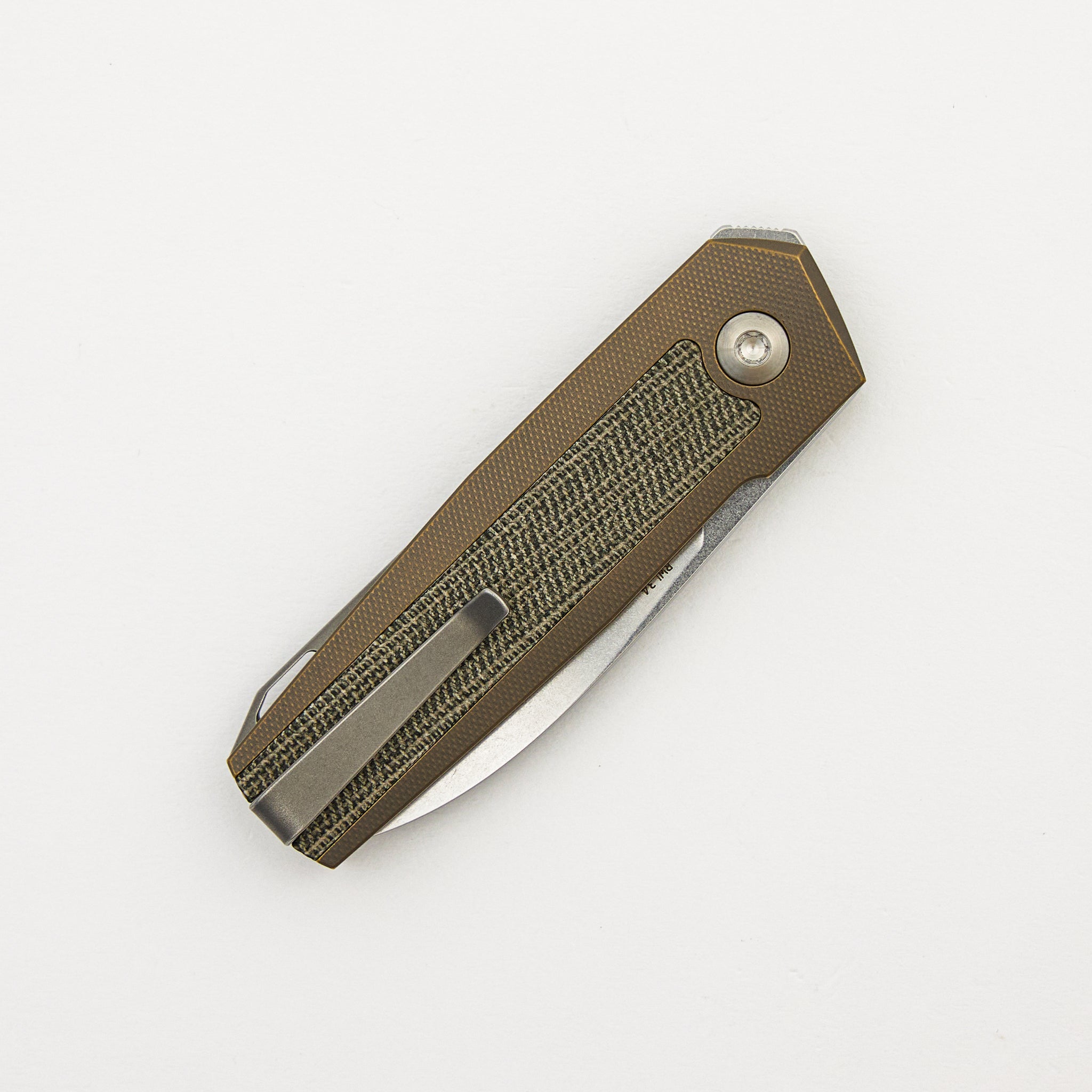 ARN - Amber/Satin - Titanium Handle - Green Canvas Micarta Inlays - RWL34 Blade - #125