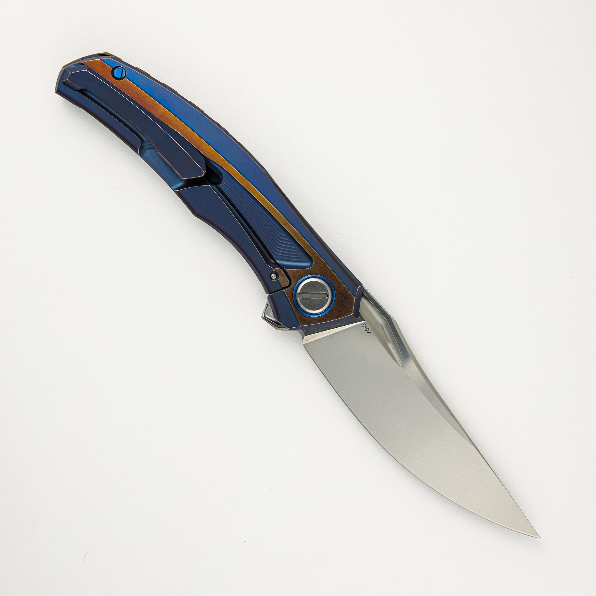 Quantum Custom Division - Blue/Bronze Titanium Handle - S90V Blade - RBS