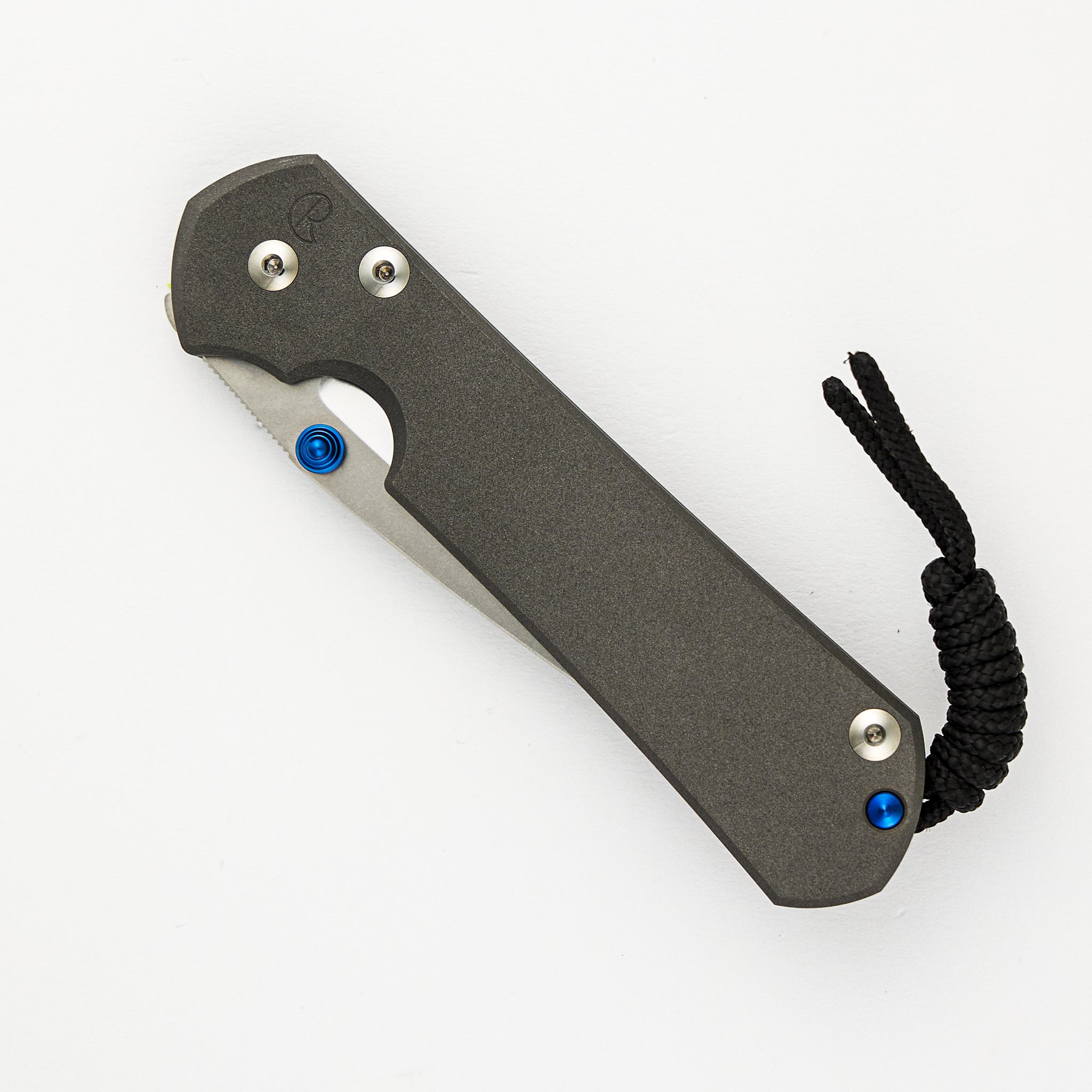 LARGE SEBENZA 31 – POLISHED CPM MAGNACUT BLADE – BLUE DOUBLE THUMB LUGS