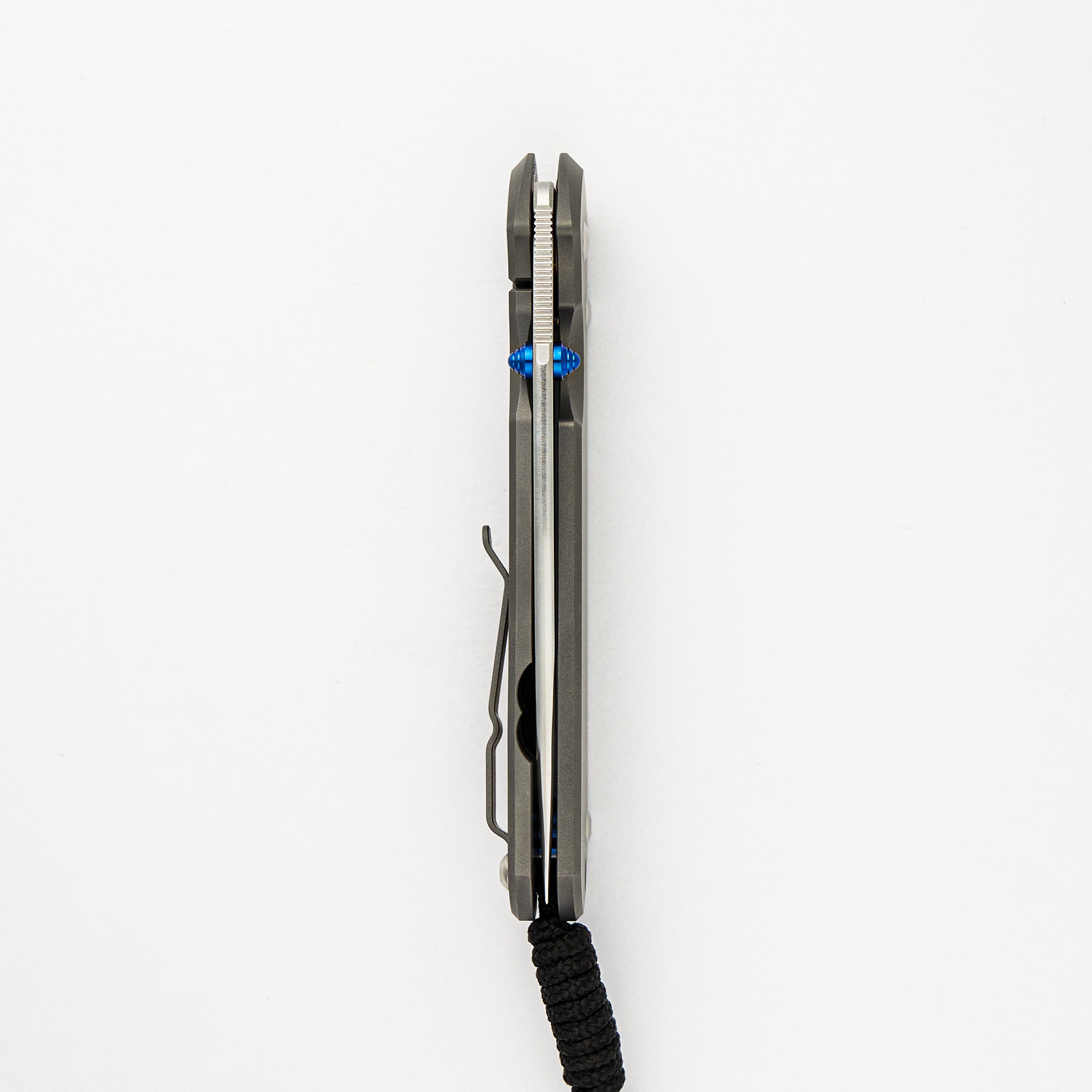 LARGE SEBENZA 31 – GLASS BLASTED – POLISHED CPM MAGNACUT BLADE – BLUE DOUBLE THUMB LUGS