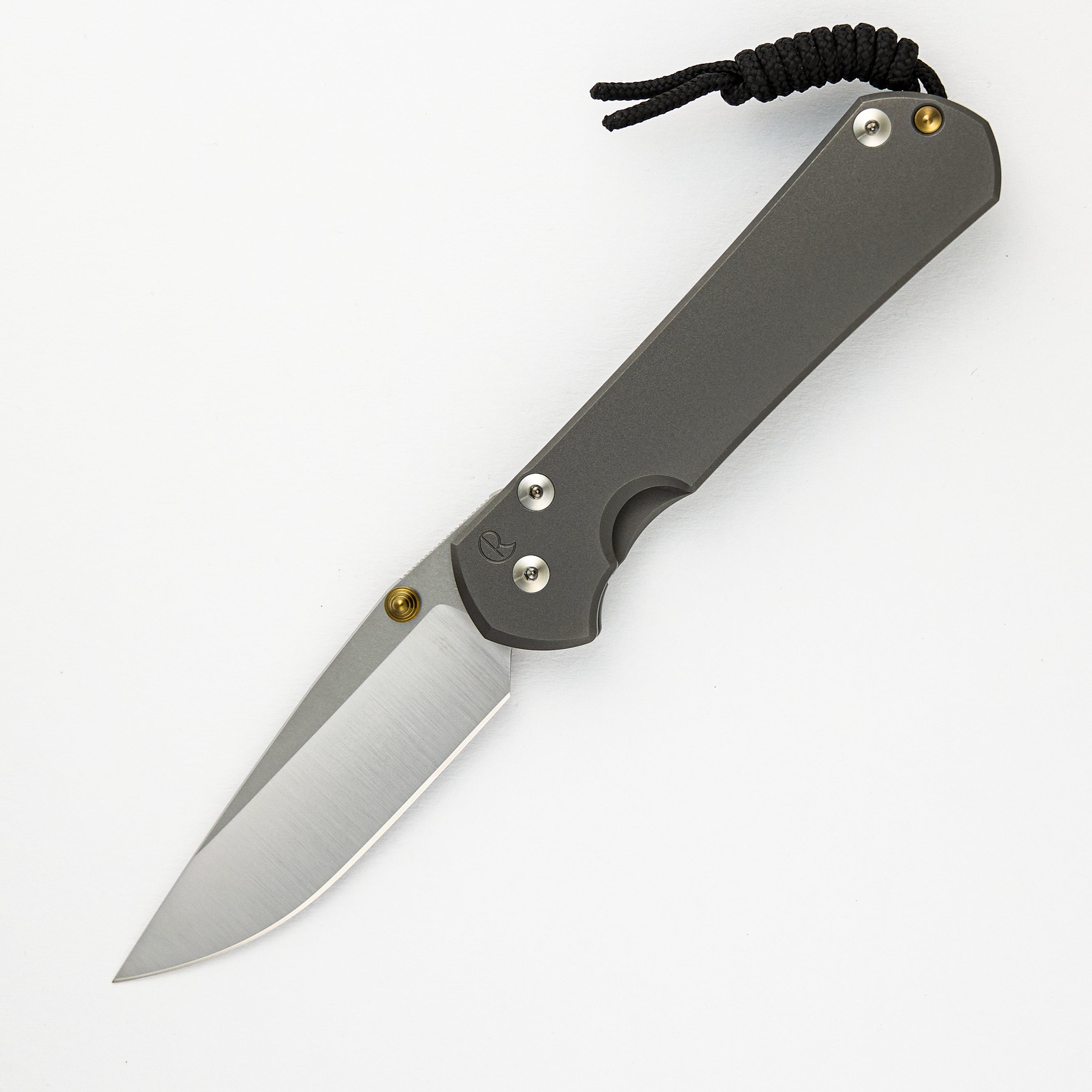 LARGE SEBENZA 31 – GLASS BLASTED – POLISHED CPM MAGNACUT BLADE – GOLD DOUBLE THUMB LUGS