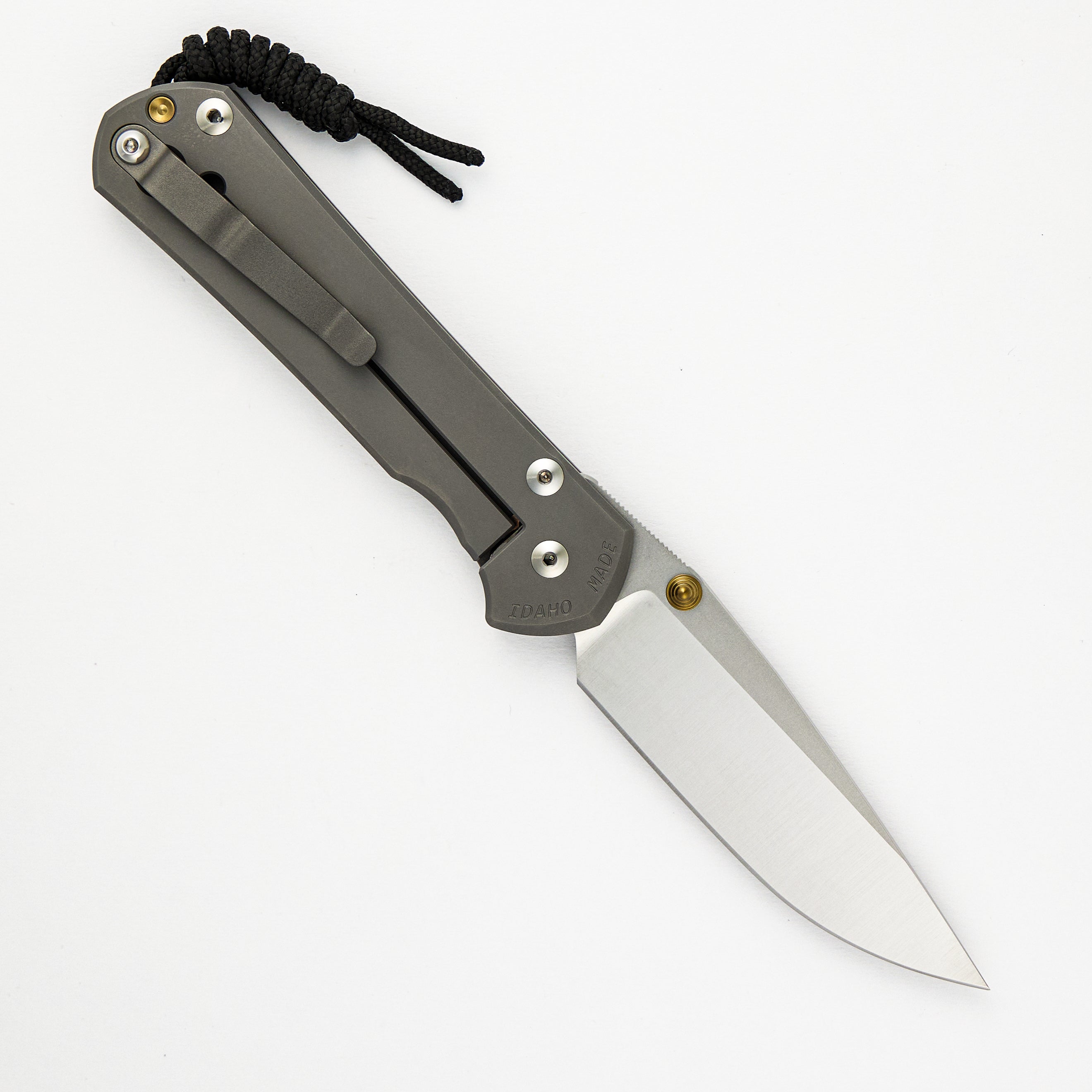LARGE SEBENZA 31 – GLASS BLASTED – POLISHED CPM MAGNACUT BLADE – GOLD DOUBLE THUMB LUGS