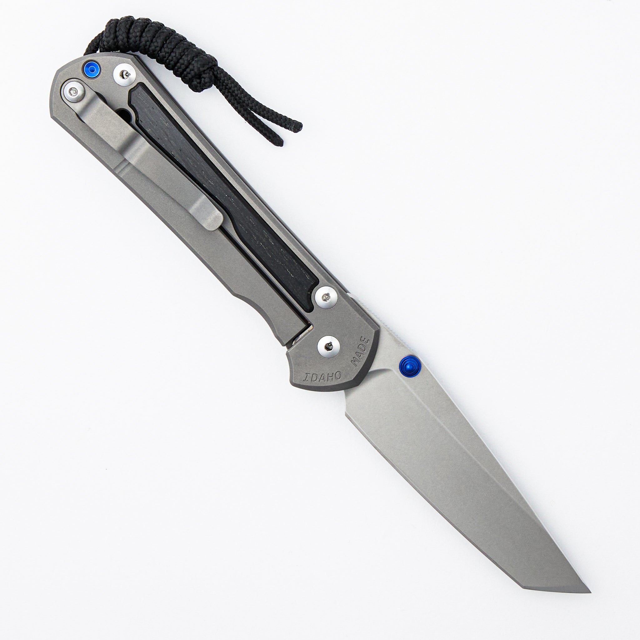 Large Sebenza 31 - Bog Oak Inlay - Tanto CPM MagnaCut Blade - Glass Blasted - Blue Double Thumb Lugs