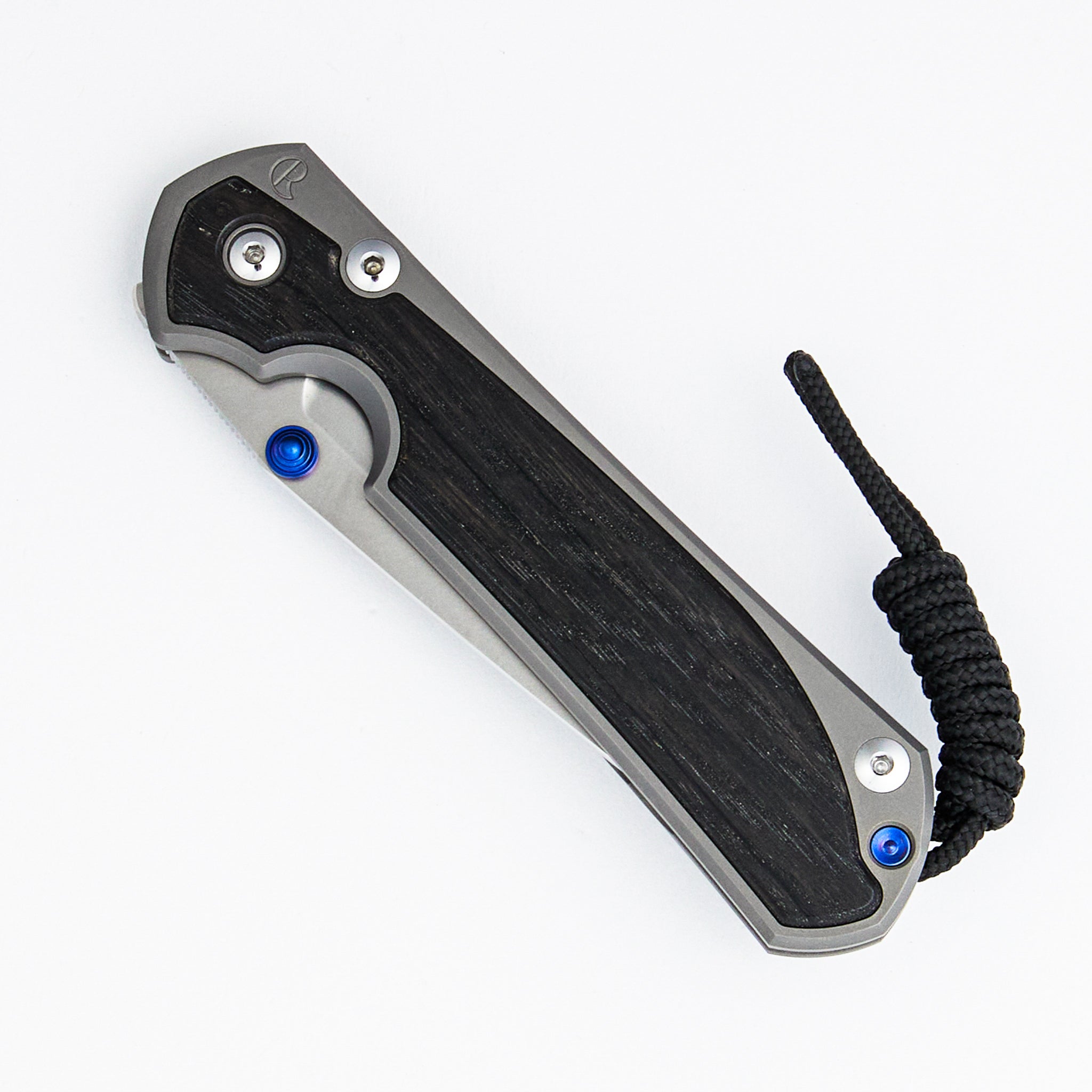 Large Sebenza 31 - Bog Oak Inlay - Tanto CPM MagnaCut Blade - Glass Blasted - Blue Double Thumb Lugs