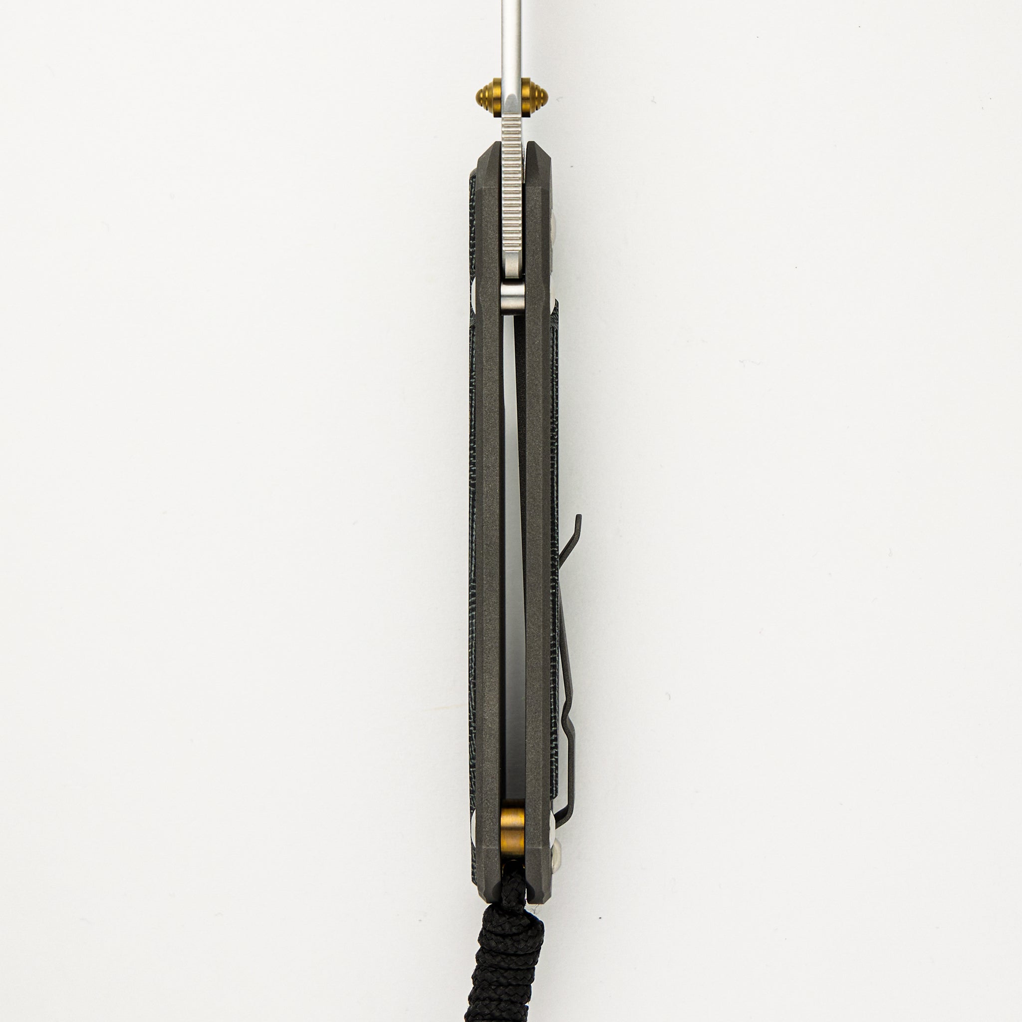 Large Sebenza 31 - Drop Point CPM MagnaCut Blade - Black Canvas Micarta Inlays - Gold Double Thumb Lugs
