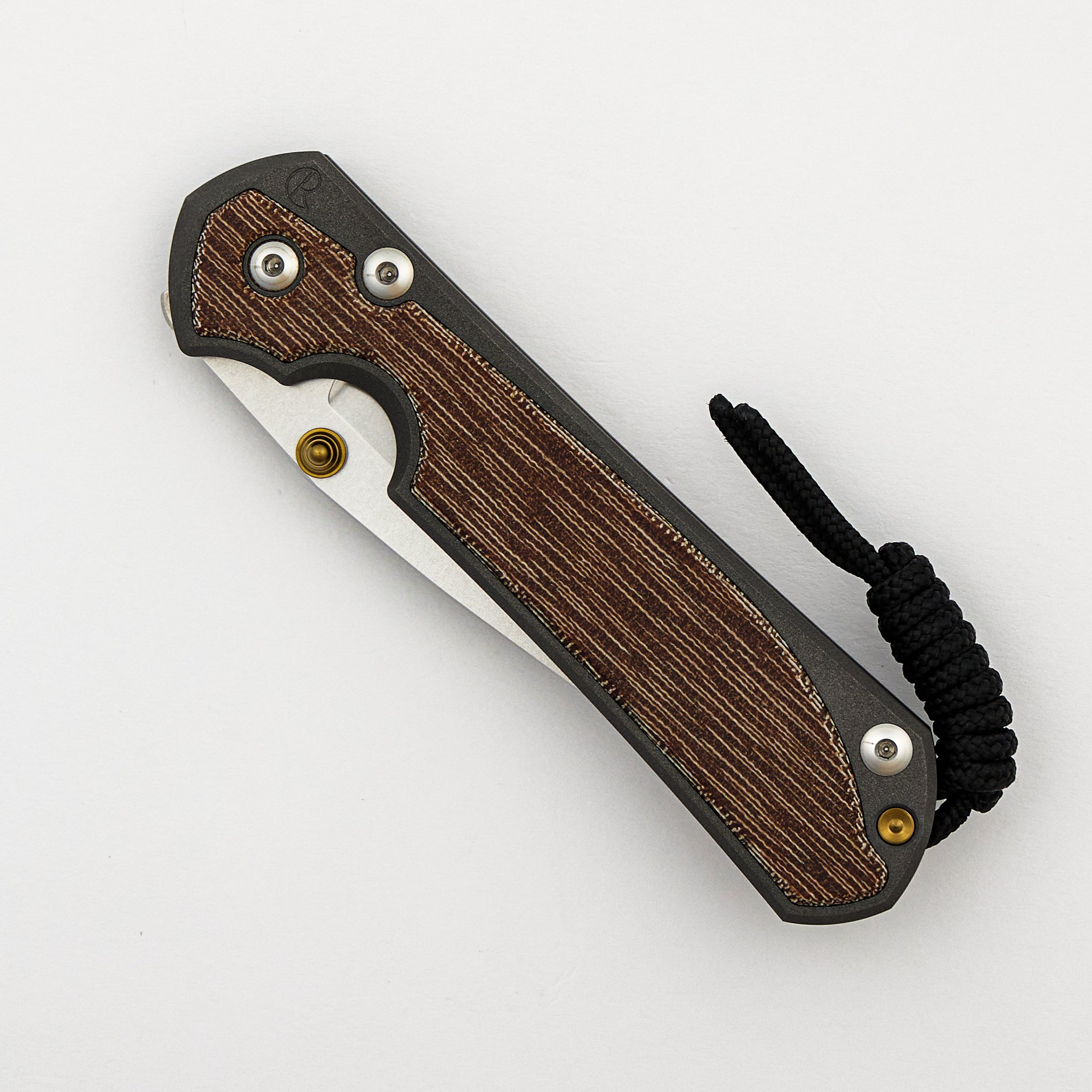 Large Sebenza 31 - Natural Canvas Micarta Inlay - Drop Point CPM MagnaCut Blade - Gold Double Thumb Lugs