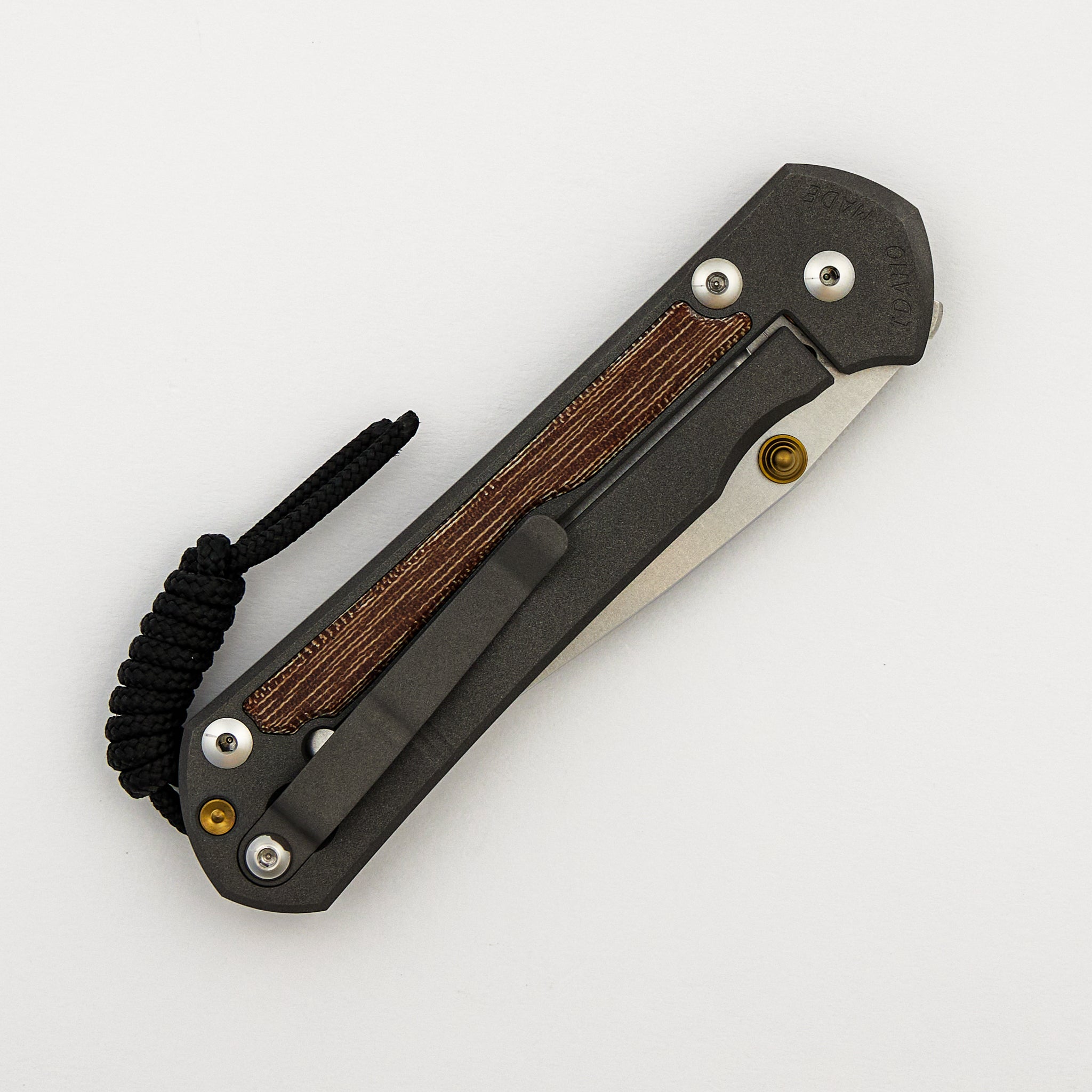 Large Sebenza 31 - Natural Canvas Micarta Inlay - Drop Point CPM MagnaCut Blade - Gold Double Thumb Lugs