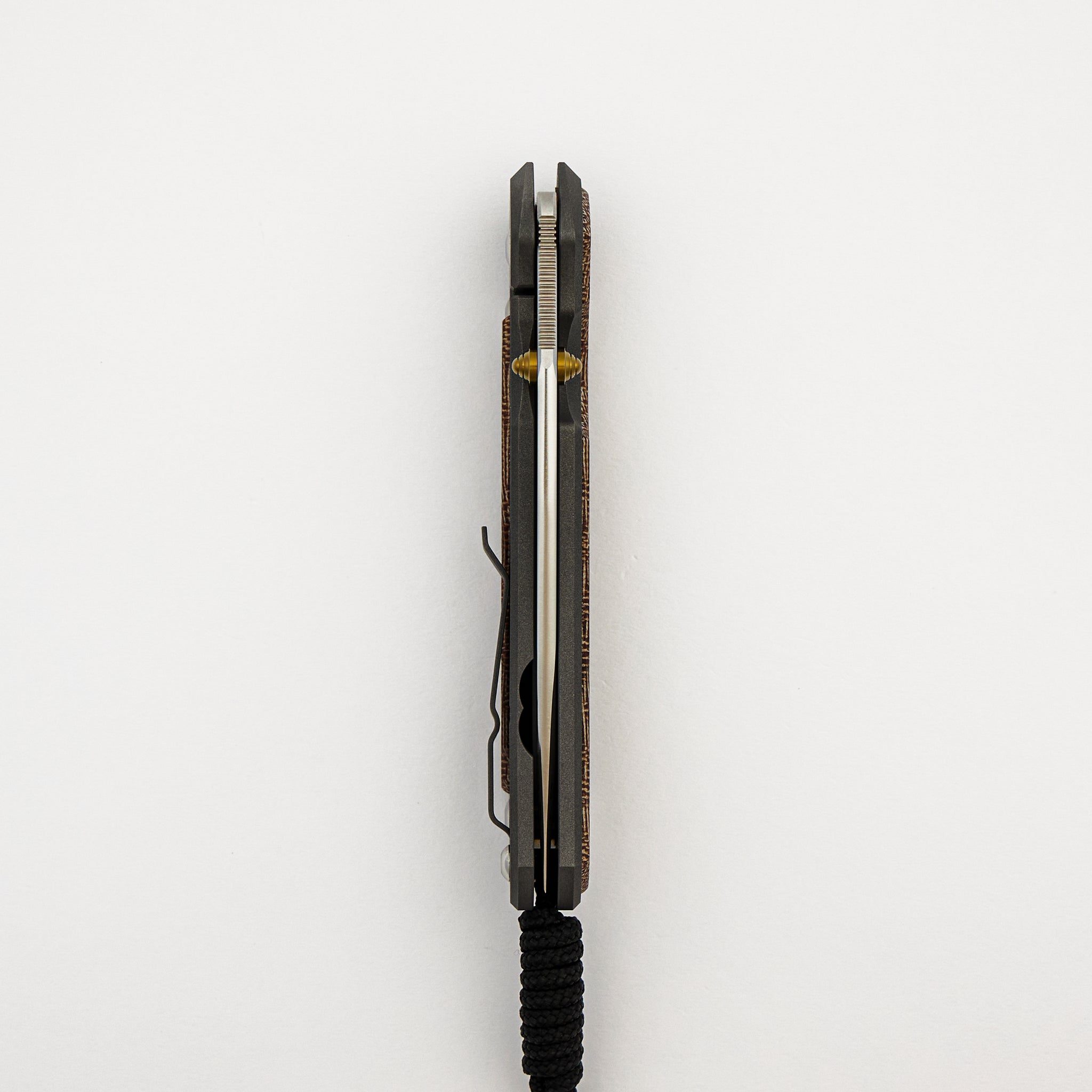 Large Sebenza 31 - Natural Canvas Micarta Inlay - Drop Point CPM MagnaCut Blade - Gold Double Thumb Lugs