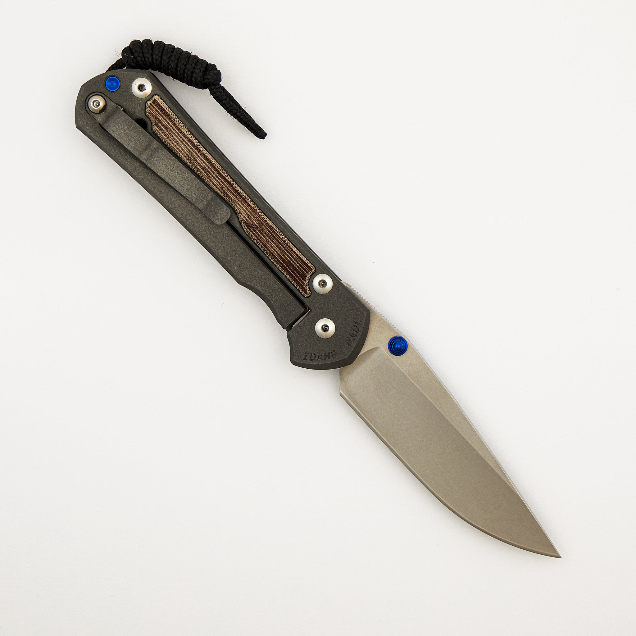 Large Sebenza 31 - Natural Canvas Micarta Inlay - Drop Point CPM MagnaCut Blade - Blue Double Thumb Lugs