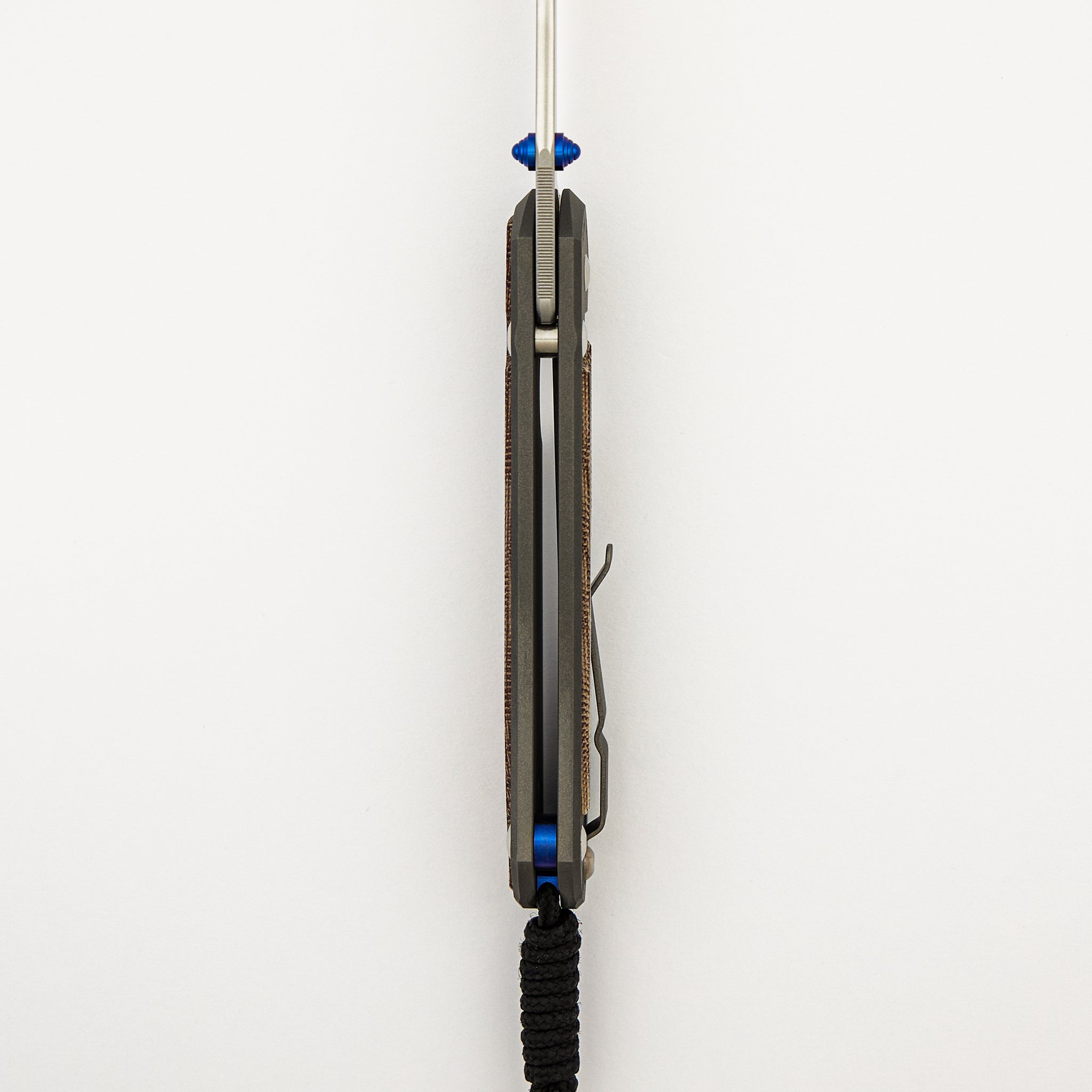Large Sebenza 31 - Natural Canvas Micarta Inlay - Drop Point CPM MagnaCut Blade - Blue Double Thumb Lugs