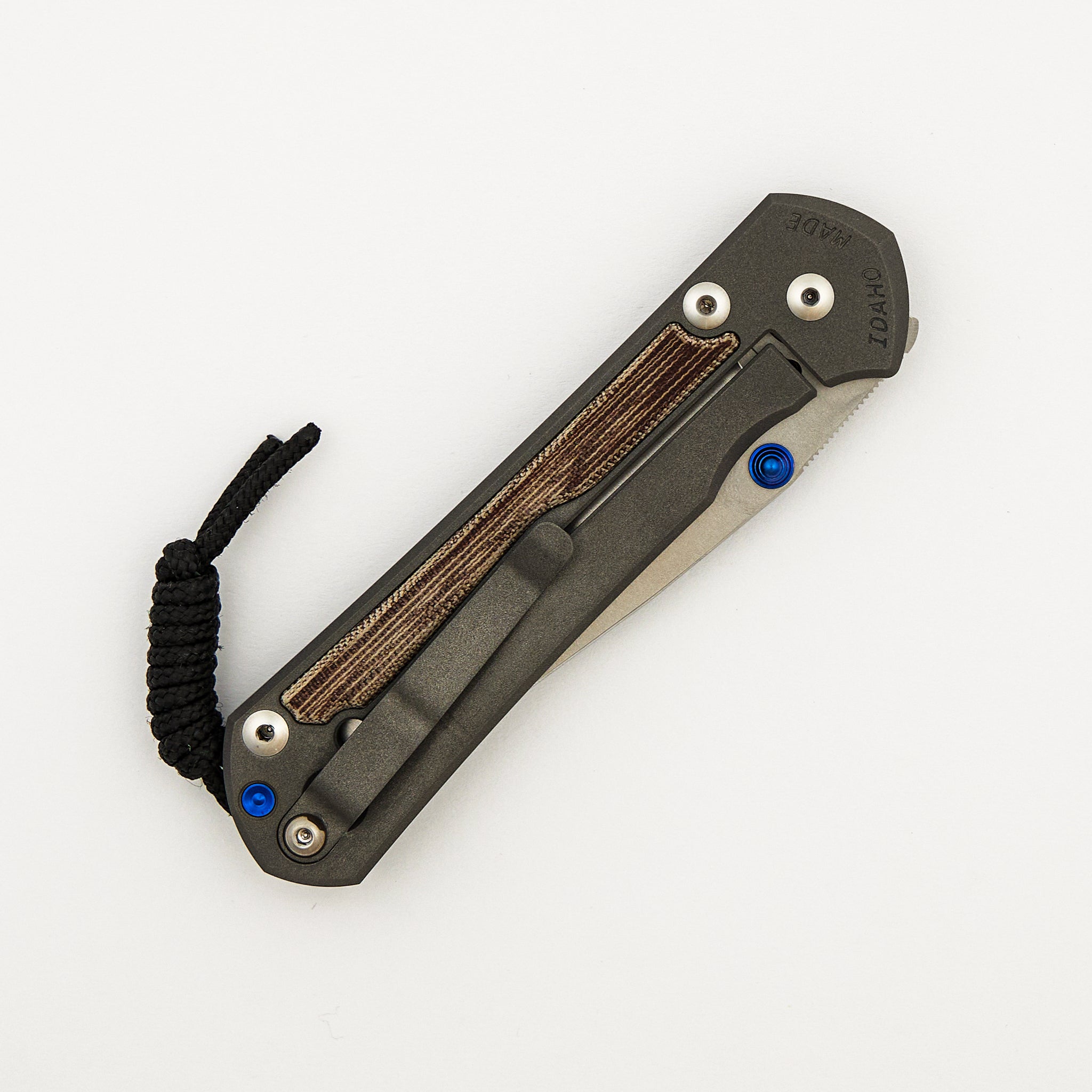 Large Sebenza 31 - Natural Canvas Micarta Inlay - Drop Point CPM MagnaCut Blade - Blue Double Thumb Lugs