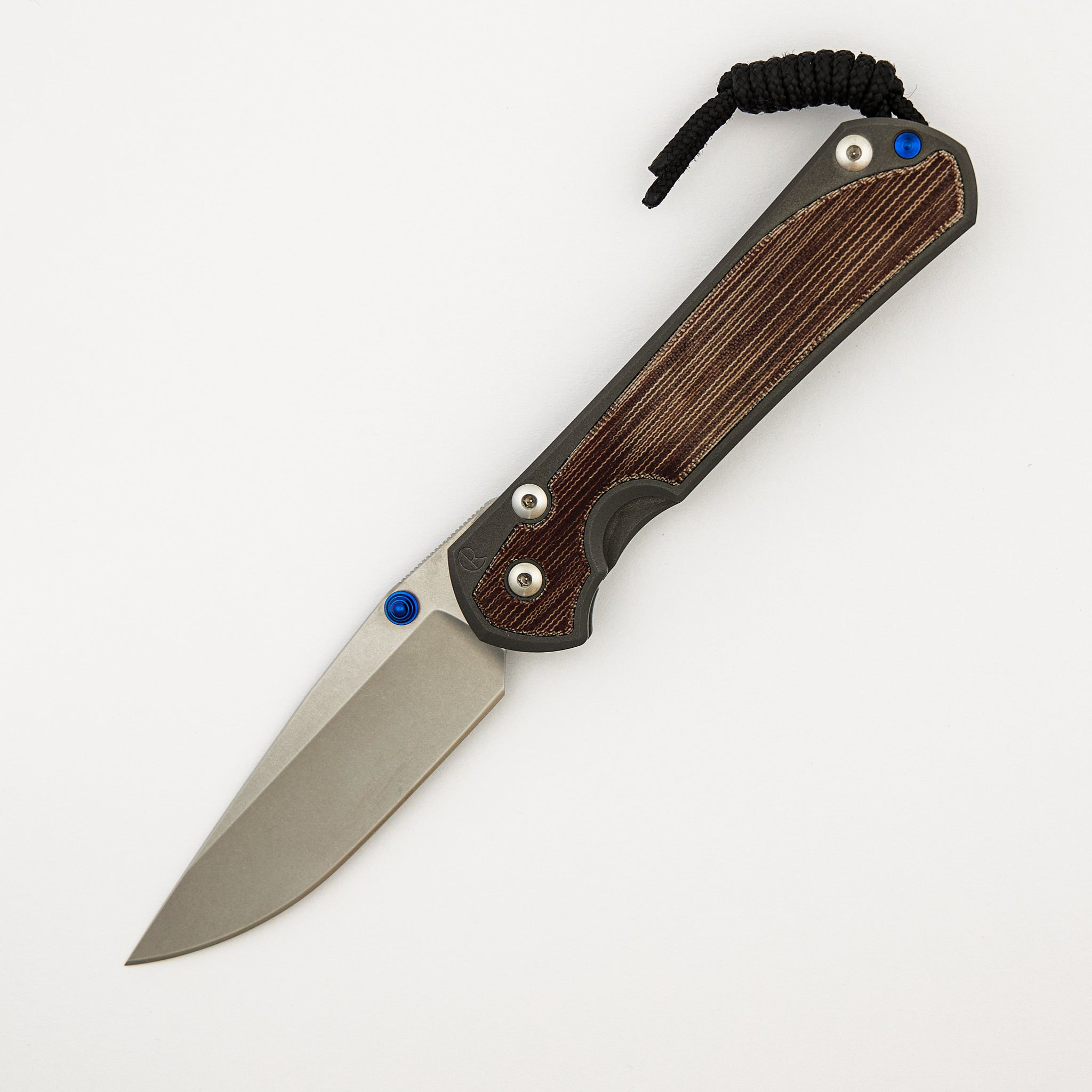 Large Sebenza 31 - Natural Canvas Micarta Inlay - Drop Point CPM MagnaCut Blade - Blue Double Thumb Lugs
