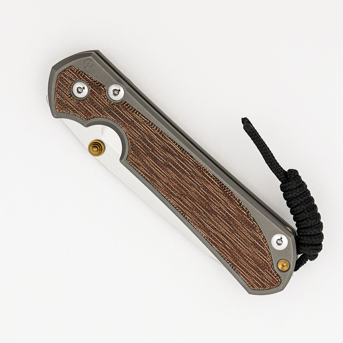 Large Sebenza 31 Natural Canvas Micarta Inlay - Insingo CPM MagnaCut Blade - Glass Blasted - Gold Double Thumb Lugs