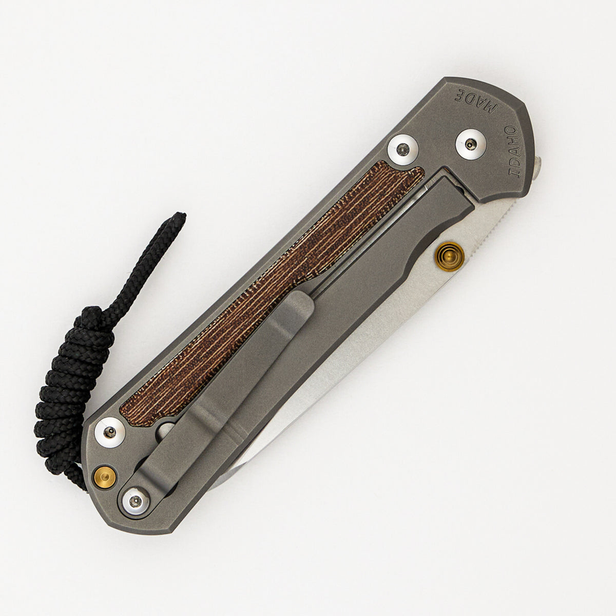 Large Sebenza 31 Natural Canvas Micarta Inlay - Insingo CPM MagnaCut Blade - Glass Blasted - Gold Double Thumb Lugs