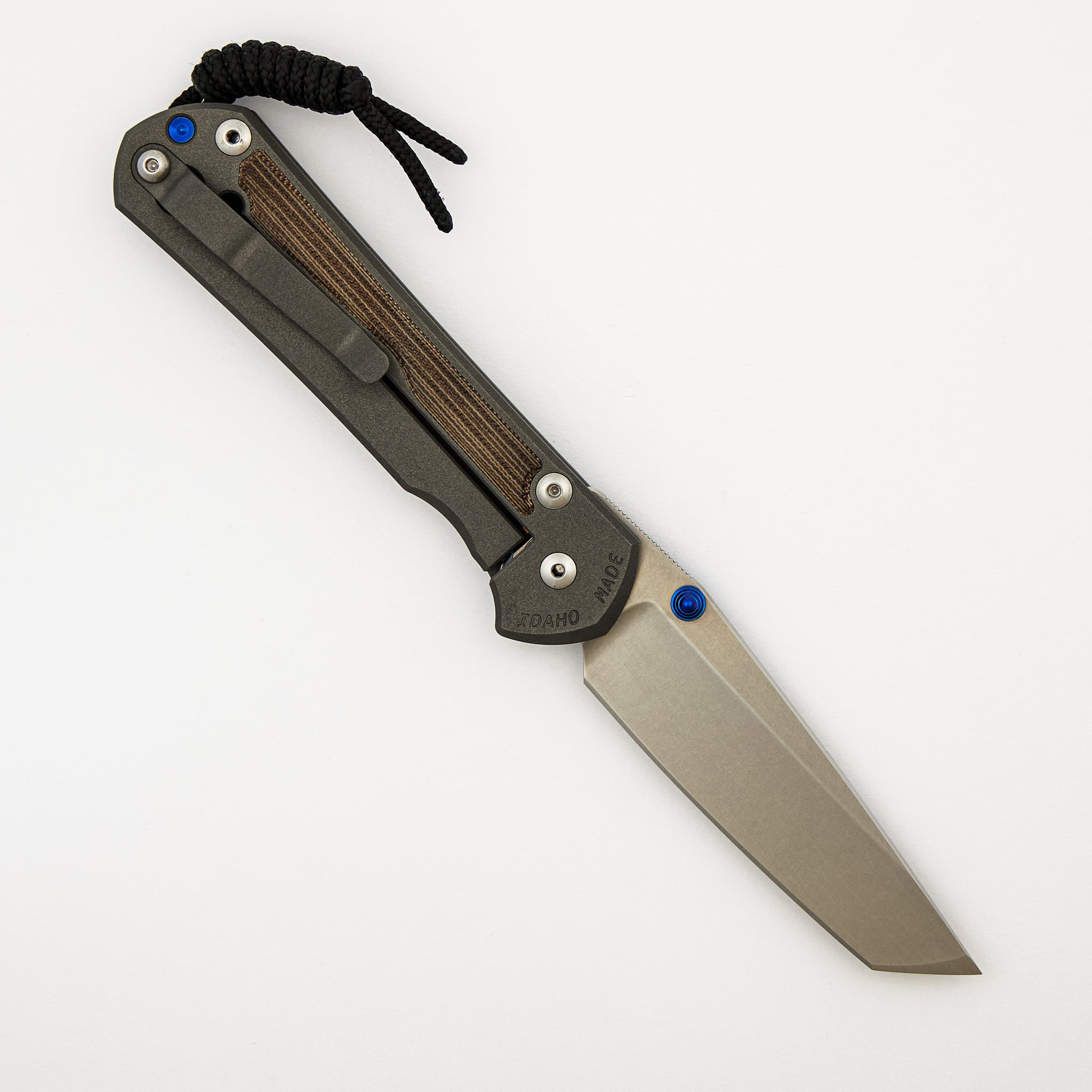 Large Sebenza 31 - Natural Canvas Micarta Inlay - Tanto CPM MagnaCut Blade - Blue Double Thumb Lugs