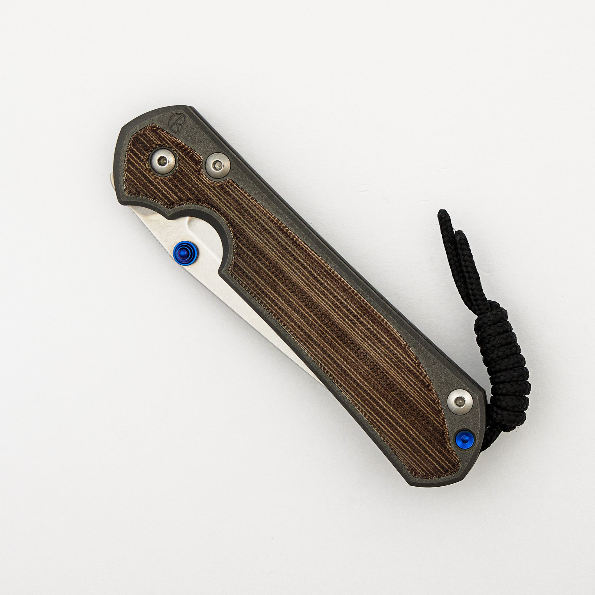 Large Sebenza 31 - Natural Canvas Micarta Inlay - Tanto CPM MagnaCut Blade - Blue Double Thumb Lugs