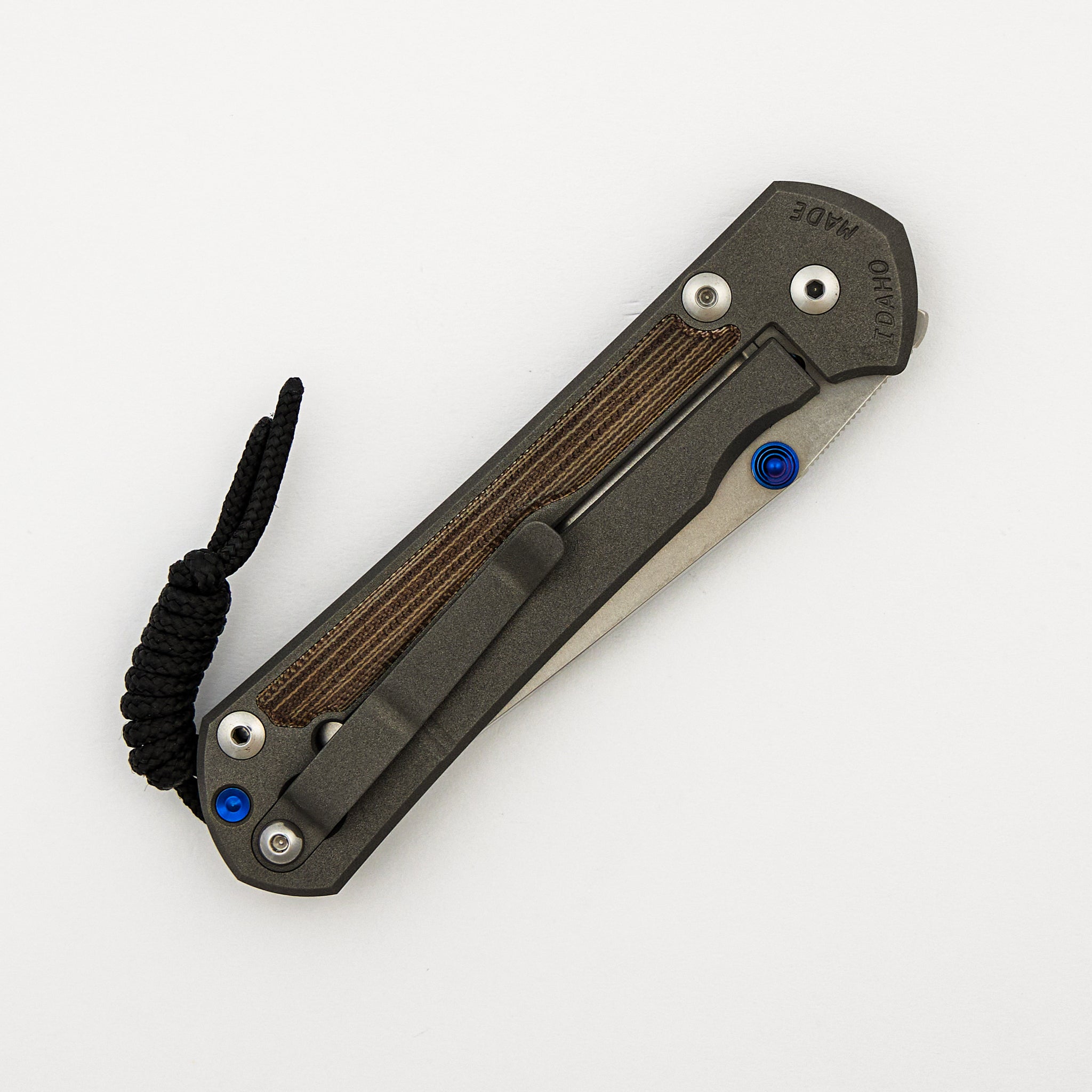 Large Sebenza 31 - Natural Canvas Micarta Inlay - Tanto CPM MagnaCut Blade - Blue Double Thumb Lugs
