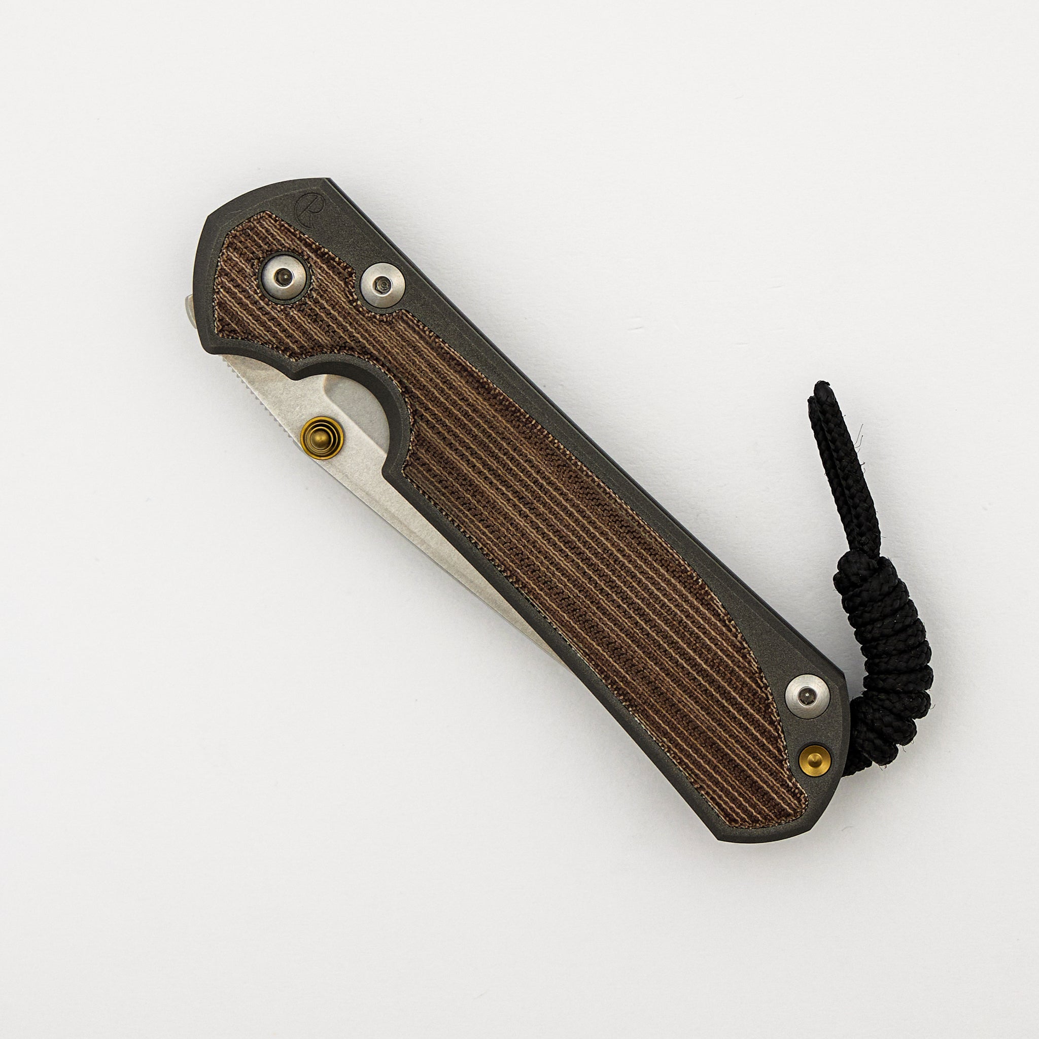 Large Sebenza 31 - Natural Canvas Micarta Inlay - Tanto CPM MagnaCut Blade - Gold Double Thumb Lugs