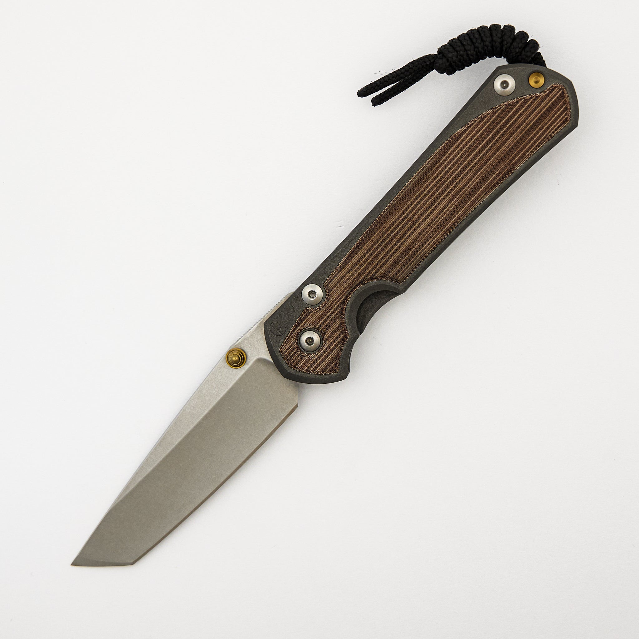 Large Sebenza 31 - Natural Canvas Micarta Inlay - Tanto CPM MagnaCut Blade - Gold Double Thumb Lugs