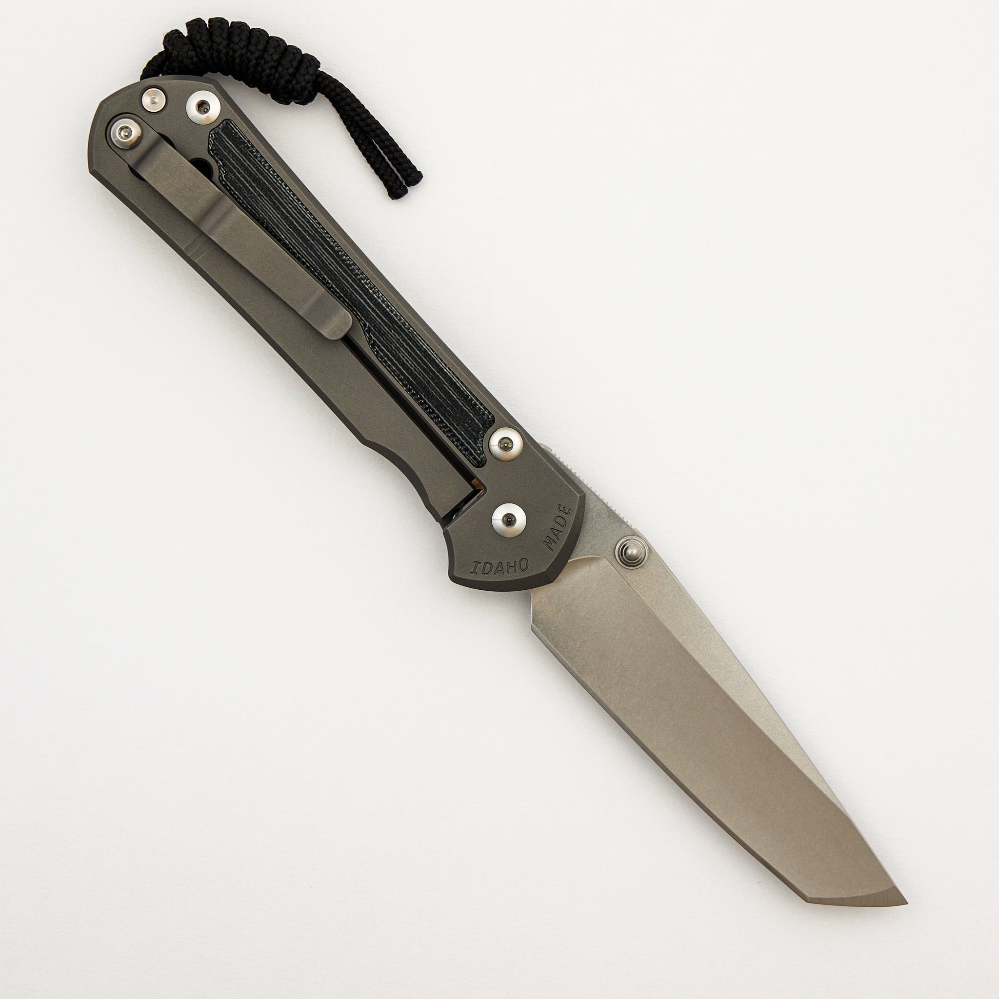 Large Sebenza 31 Black Canvas Micarta Inlay - Tanto CPM MagnaCut Blade - Glass Blasted - Silver Double Thumb Lugs