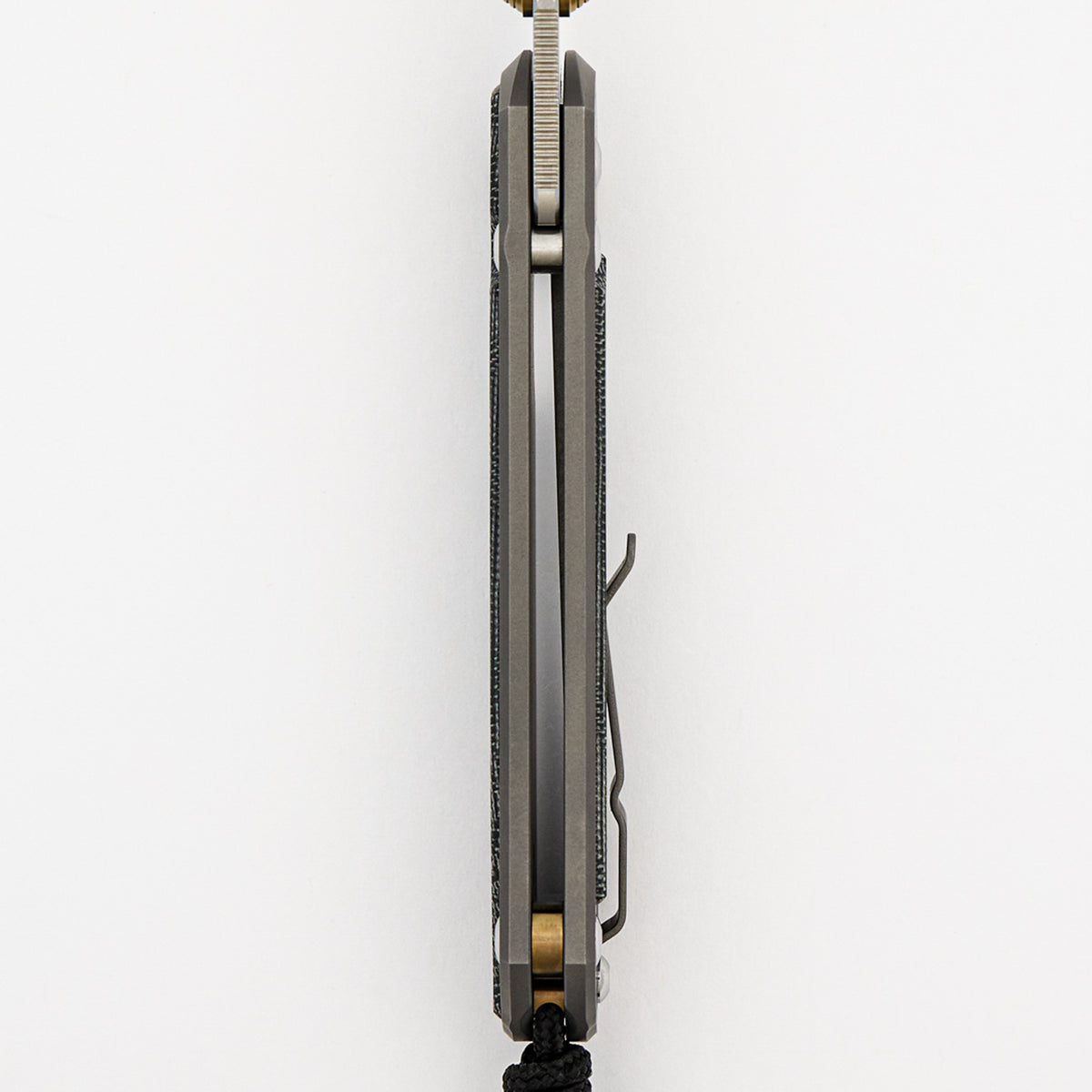 Large Sebenza 31 Black Canvas Micarta Inlay - Tanto CPM MagnaCut Blade - Glass Blasted - Gold Double Thumb Lugs