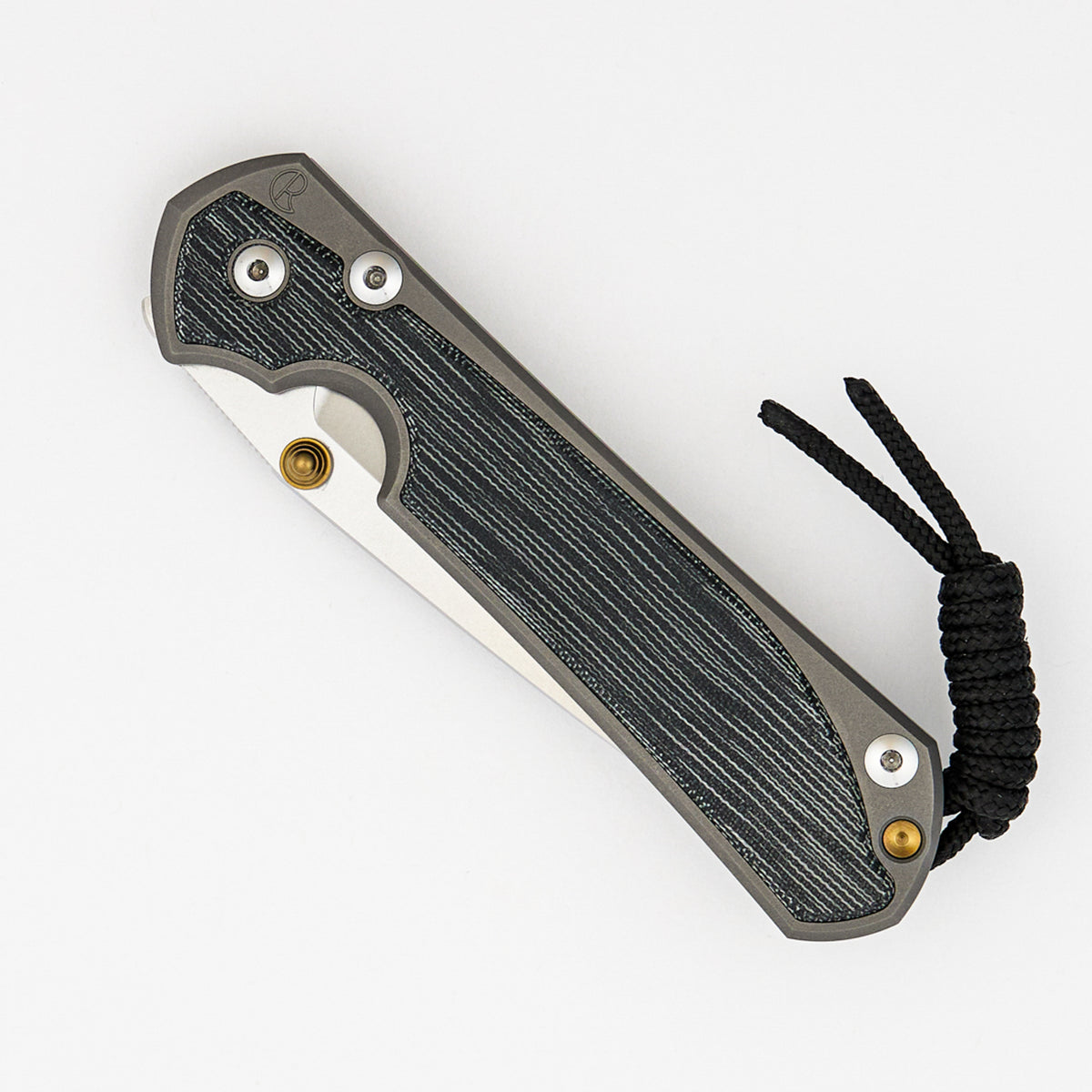 Large Sebenza 31 Black Canvas Micarta Inlay - Tanto CPM MagnaCut Blade - Glass Blasted - Gold Double Thumb Lugs