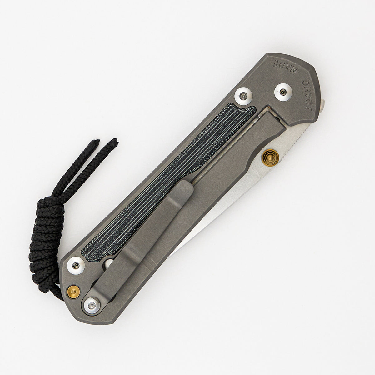 Large Sebenza 31 Black Canvas Micarta Inlay - Tanto CPM MagnaCut Blade - Glass Blasted - Gold Double Thumb Lugs