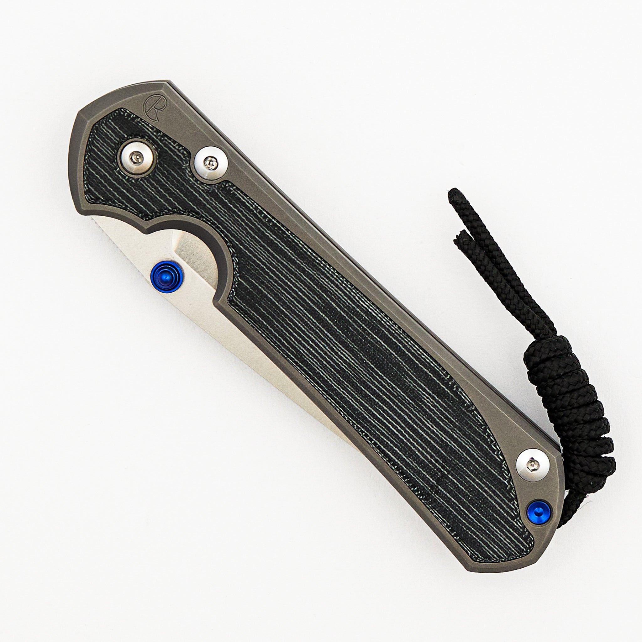 Large Sebenza 31 Black Canvas Micarta Inlay - Tanto CPM MagnaCut Blade - Glass Blasted - Blue Double Thumb Lugs