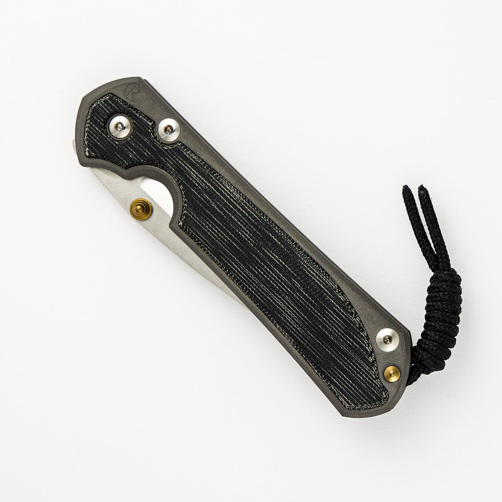 Large Sebenza 31 Black Canvas Micarta Inlay - Polished CPM MagnaCut Blade - Gold Double Thumb Lugs