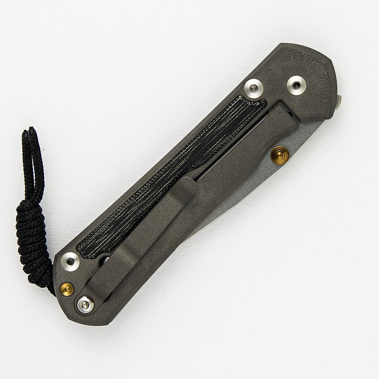Large Sebenza 31 Black Canvas Micarta Inlay - Polished CPM MagnaCut Blade - Gold Double Thumb Lugs