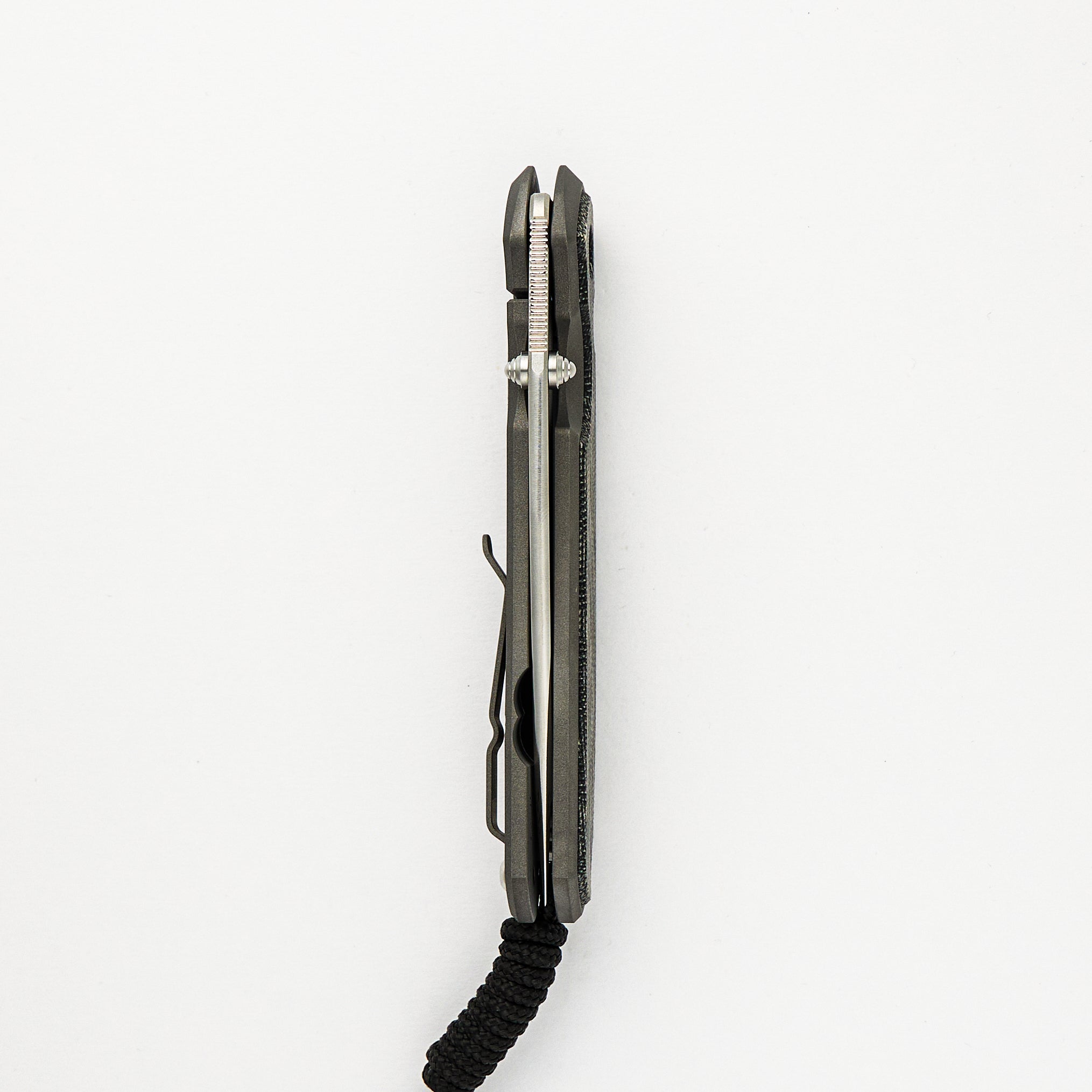 LARGE SEBENZA 31 BLACK CANVAS MICARTA INLAY – POLISHED CPM MAGNACUT BLADE – SILVER DOUBLE THUMB LUGS