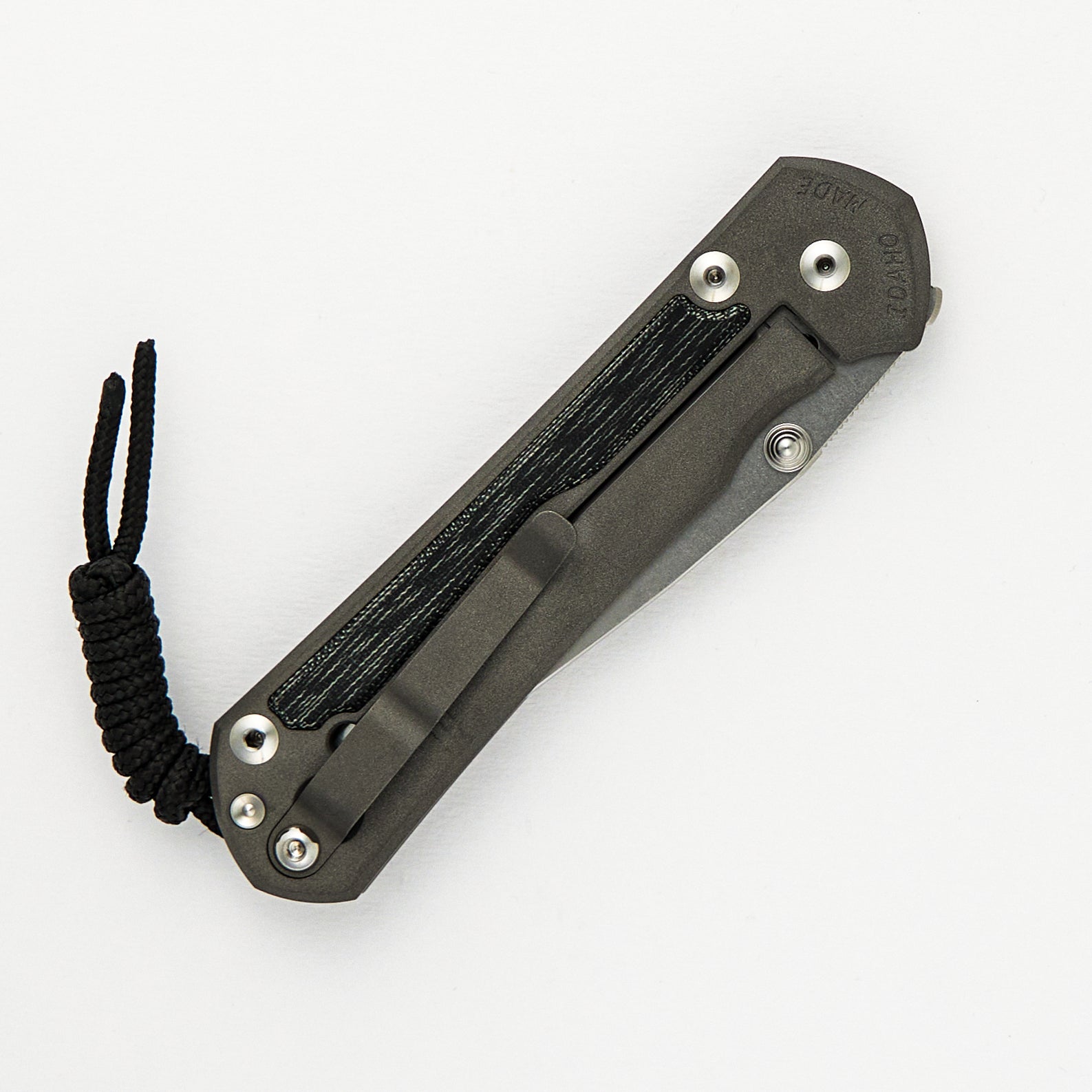 LARGE SEBENZA 31 BLACK CANVAS MICARTA INLAY – POLISHED CPM MAGNACUT BLADE – SILVER DOUBLE THUMB LUGS
