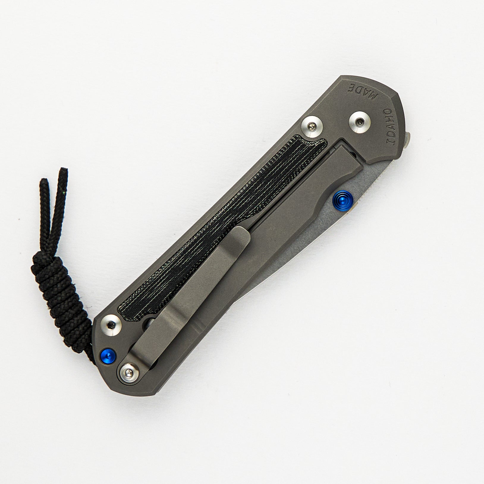 LARGE SEBENZA 31 BLACK CANVAS MICARTA INLAY – POLISHED CPM MAGNACUT BLADE – GLASS BLASTED - BLUE DOUBLE THUMB LUGS