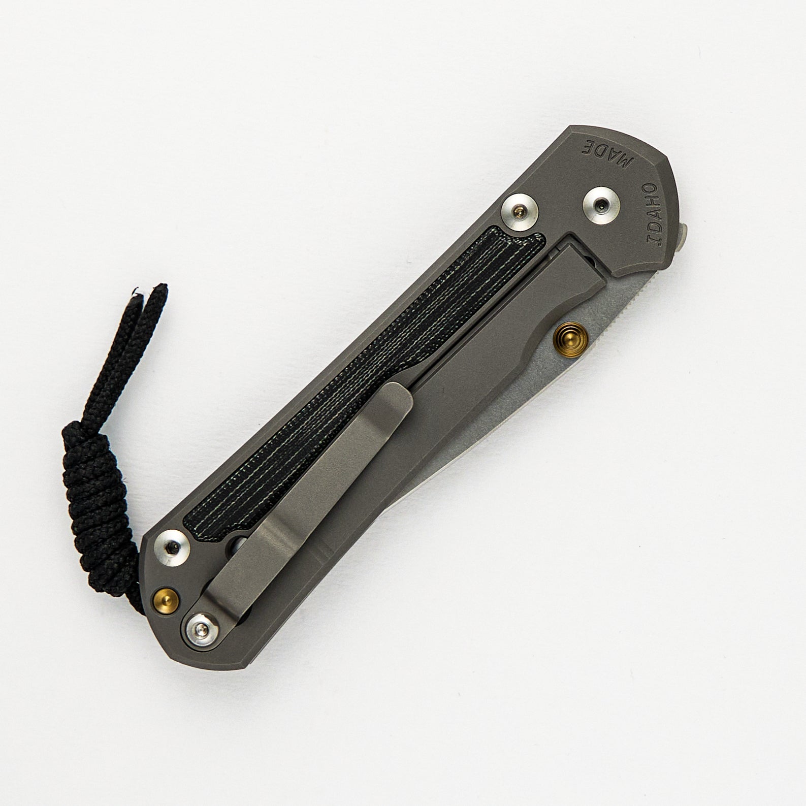 LARGE SEBENZA 31 BLACK CANVAS MICARTA INLAY – POLISHED CPM MAGNACUT BLADE – GLASS BLASTED - GOLD DOUBLE THUMB LUGS