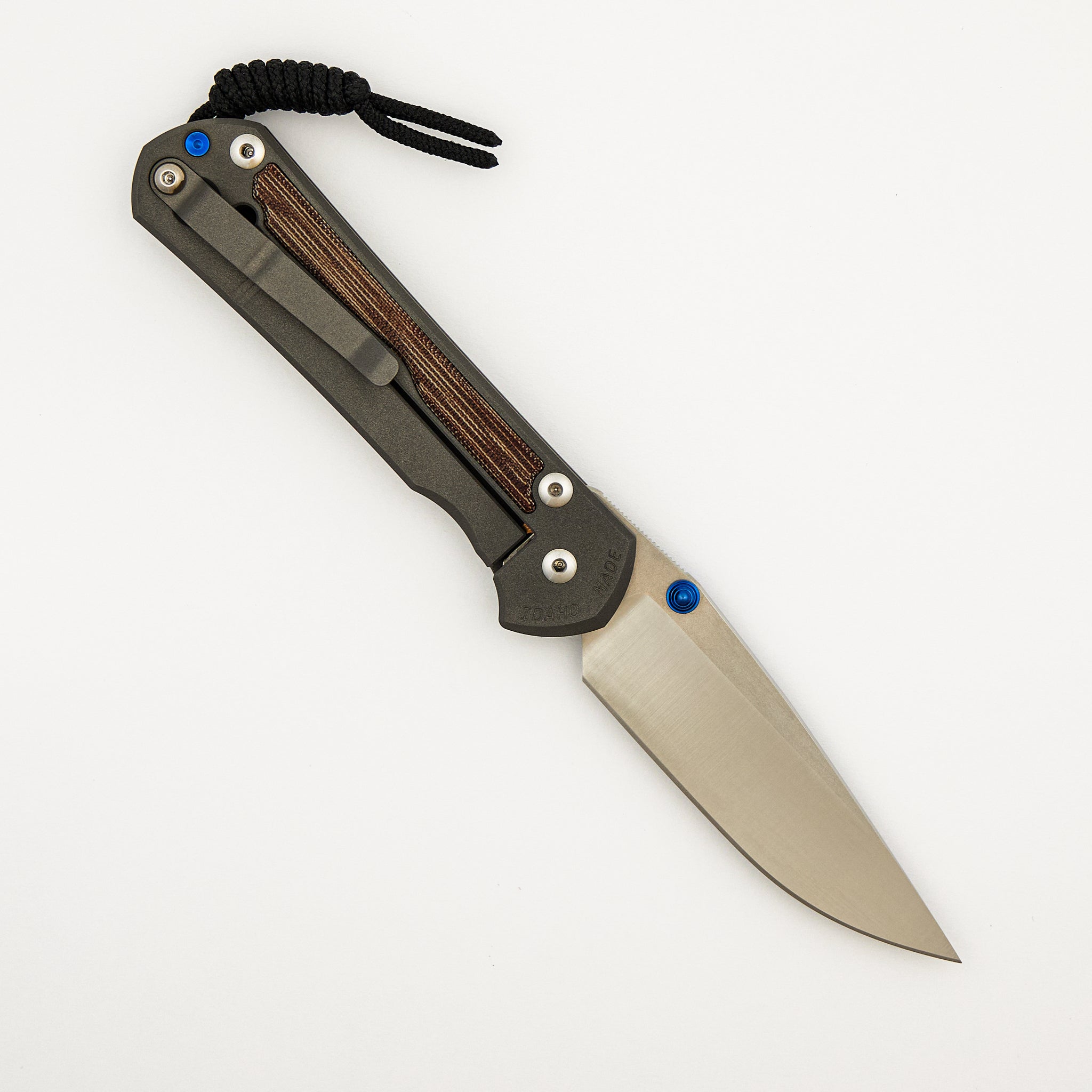 Large Sebenza 31 - Natural Canvas Micarta Inlay - Polished CPM MagnaCut Blade - Blue Double Thumb Lugs