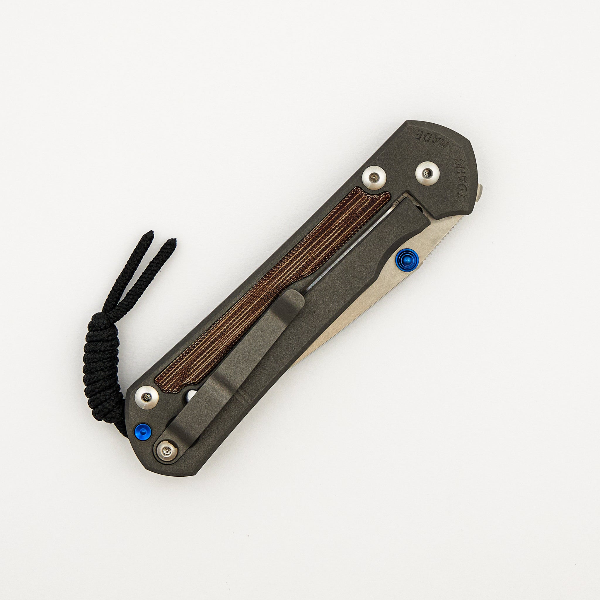 Large Sebenza 31 - Natural Canvas Micarta Inlay - Polished CPM MagnaCut Blade - Blue Double Thumb Lugs
