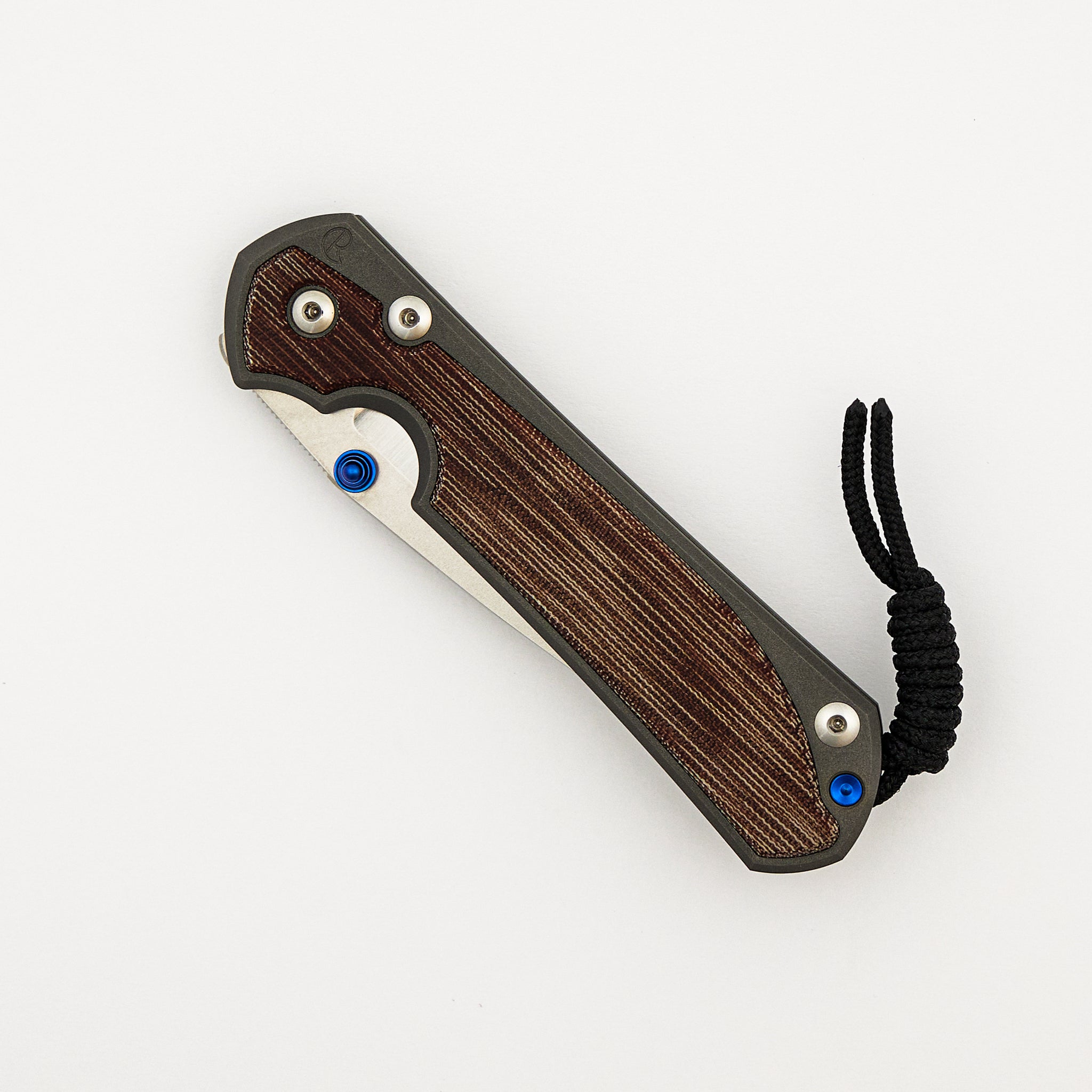 Large Sebenza 31 - Natural Canvas Micarta Inlay - Polished CPM MagnaCut Blade - Blue Double Thumb Lugs